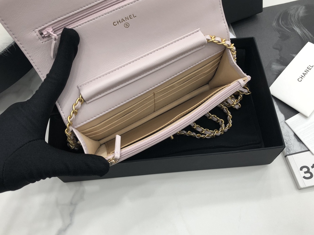 Vintage Chanel AP1450 Wallet on Chain Light Pink Leather With Gold-Tone Metal Ball Price Online Replica