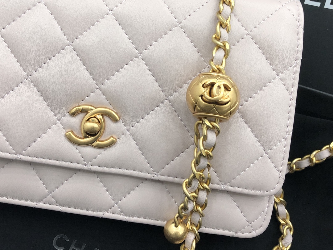 Vintage Chanel AP1450 Wallet on Chain Light Pink Leather With Gold-Tone Metal Ball Price Online Replica