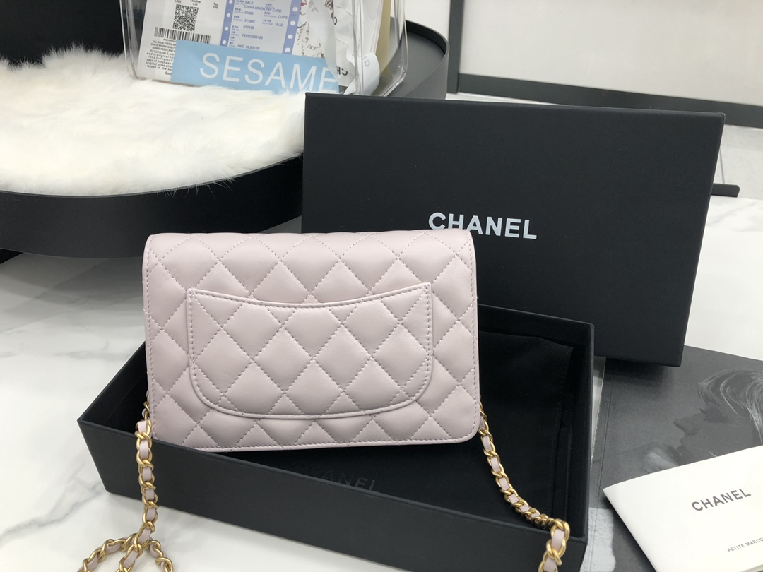 Vintage Chanel AP1450 Wallet on Chain Light Pink Leather With Gold-Tone Metal Ball Price Online Replica