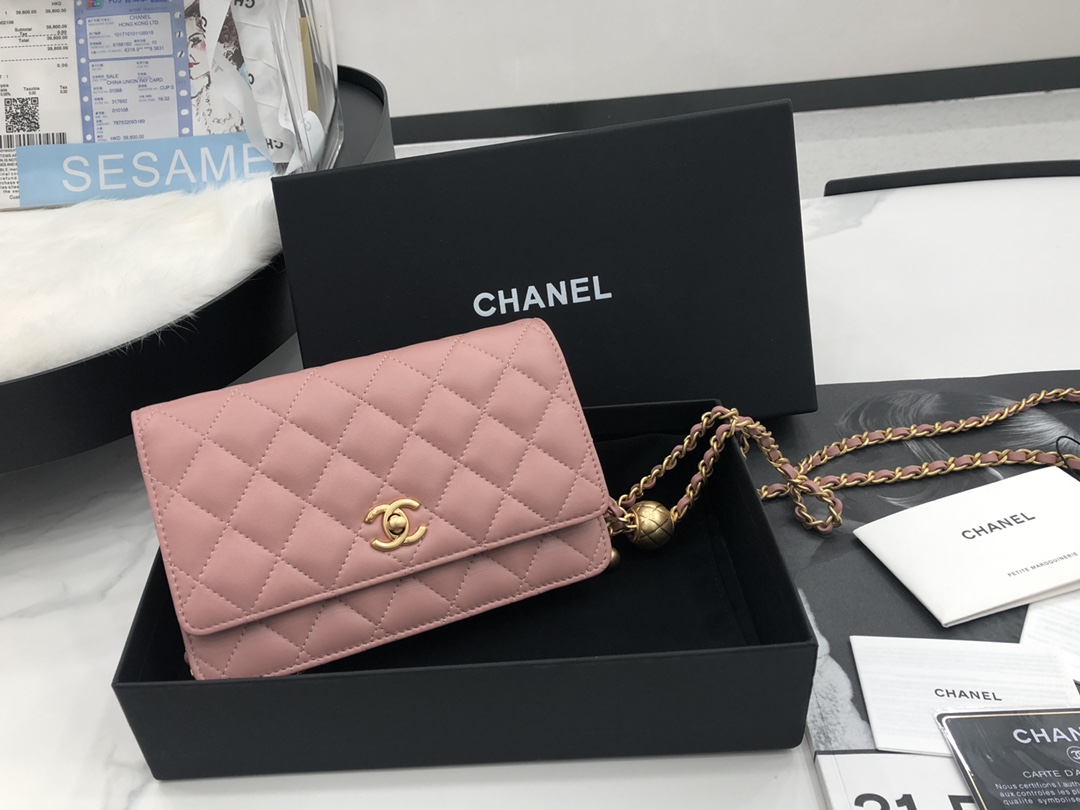 Vintage Chanel AP1450 Wallet on Chain Pink Leather With Gold-Tone Metal Ball Price Online Replica