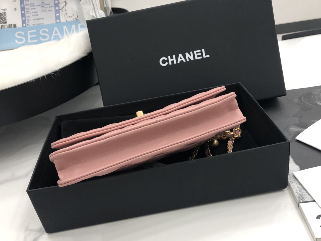 Vintage Chanel AP1450 Wallet on Chain Pink Leather With Gold-Tone Metal Ball Price Online Replica