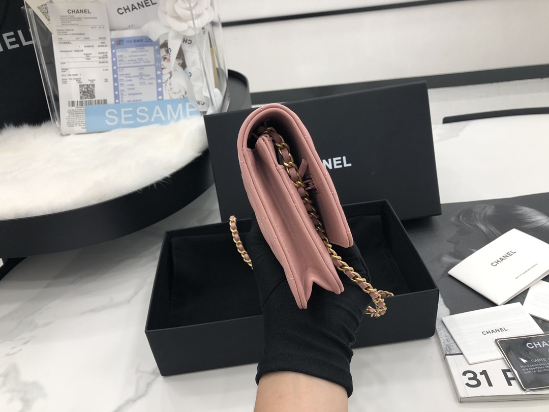 Vintage Chanel AP1450 Wallet on Chain Pink Leather With Gold-Tone Metal Ball Price Online Replica