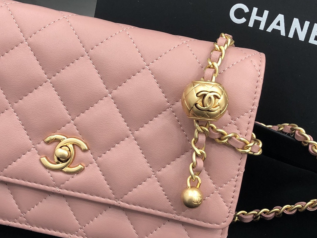 Vintage Chanel AP1450 Wallet on Chain Pink Leather With Gold-Tone Metal Ball Price Online Replica