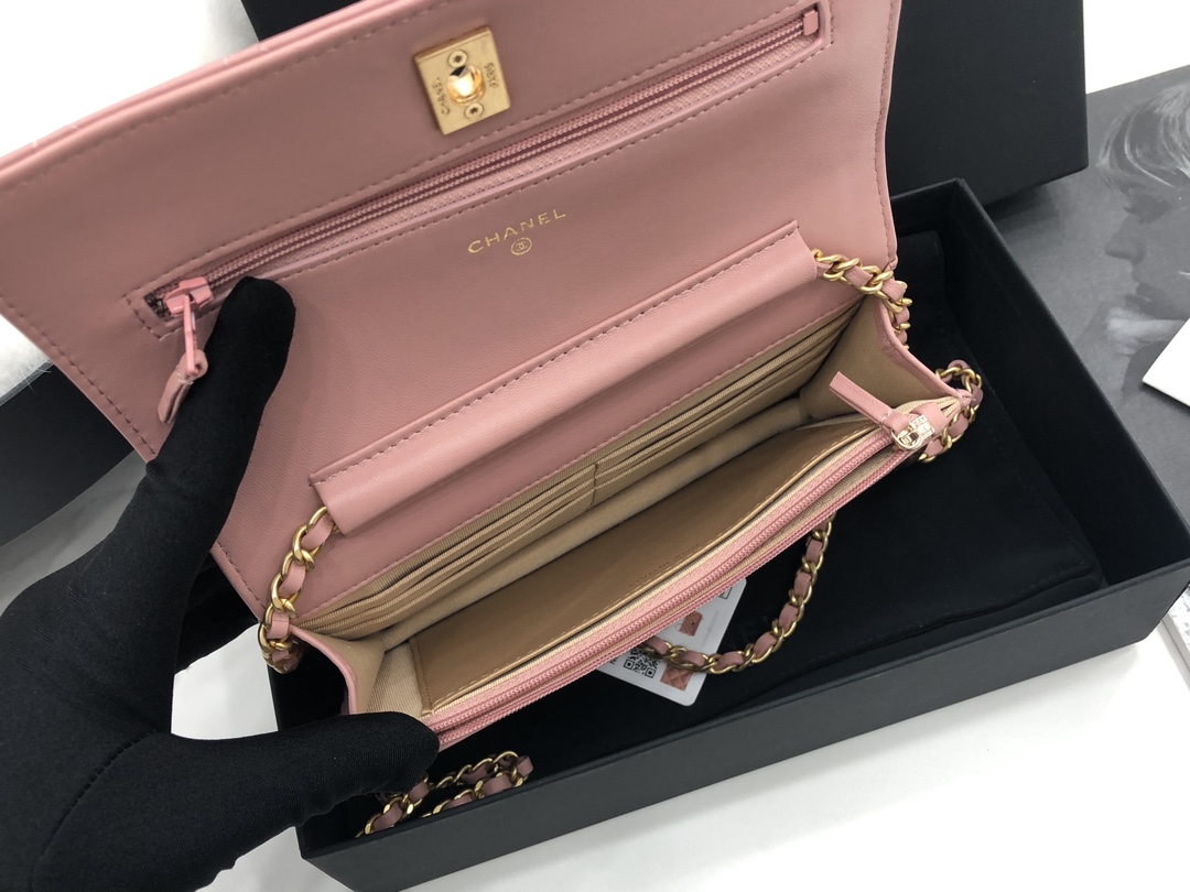 Vintage Chanel AP1450 Wallet on Chain Pink Leather With Gold-Tone Metal Ball Price Online Replica