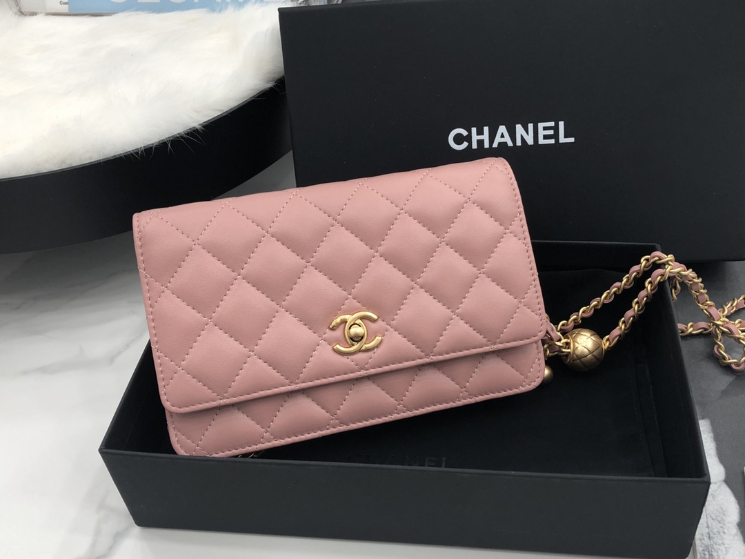 Vintage Chanel AP1450 Wallet on Chain Pink Leather With Gold-Tone Metal Ball Price Online Replica