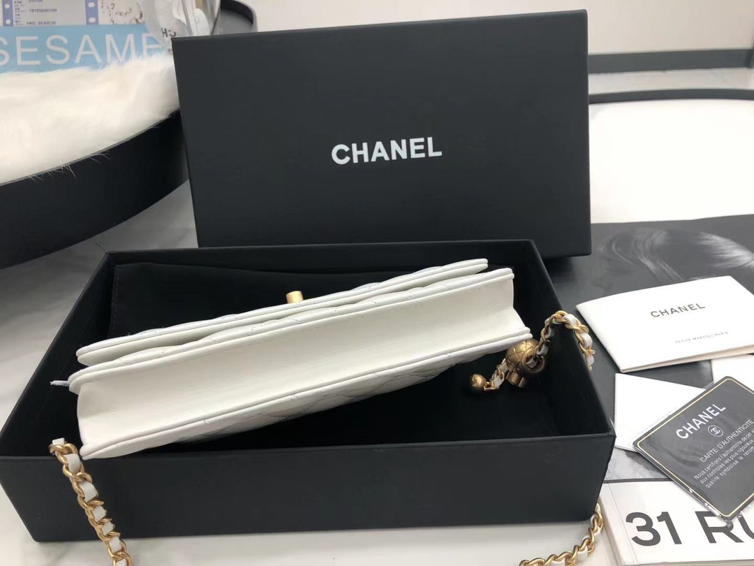 Vintage Chanel AP1450 Wallet on Chain White Leather With Gold-Tone Metal Ball Price Online Replica