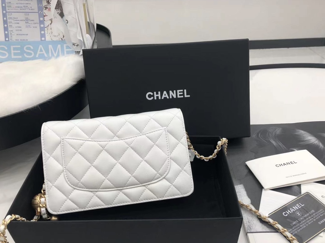 Vintage Chanel AP1450 Wallet on Chain White Leather With Gold-Tone Metal Ball Price Online Replica