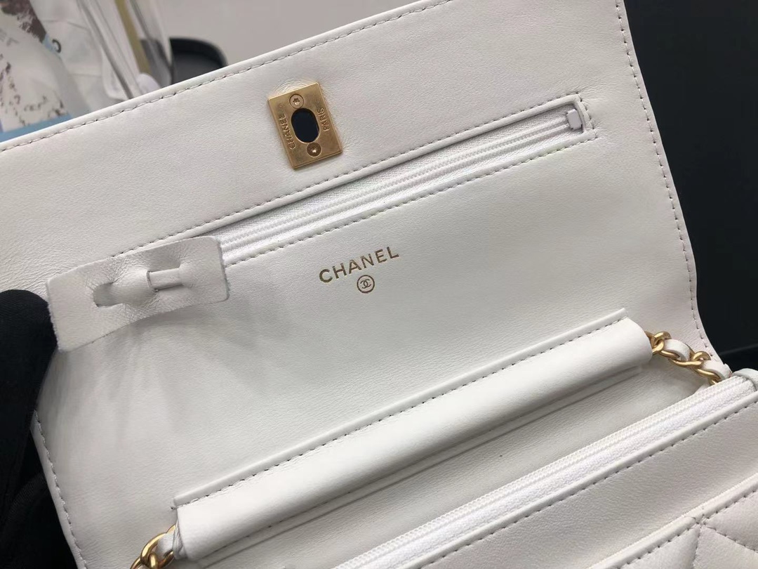 Vintage Chanel AP1450 Wallet on Chain White Leather With Gold-Tone Metal Ball Price Online Replica