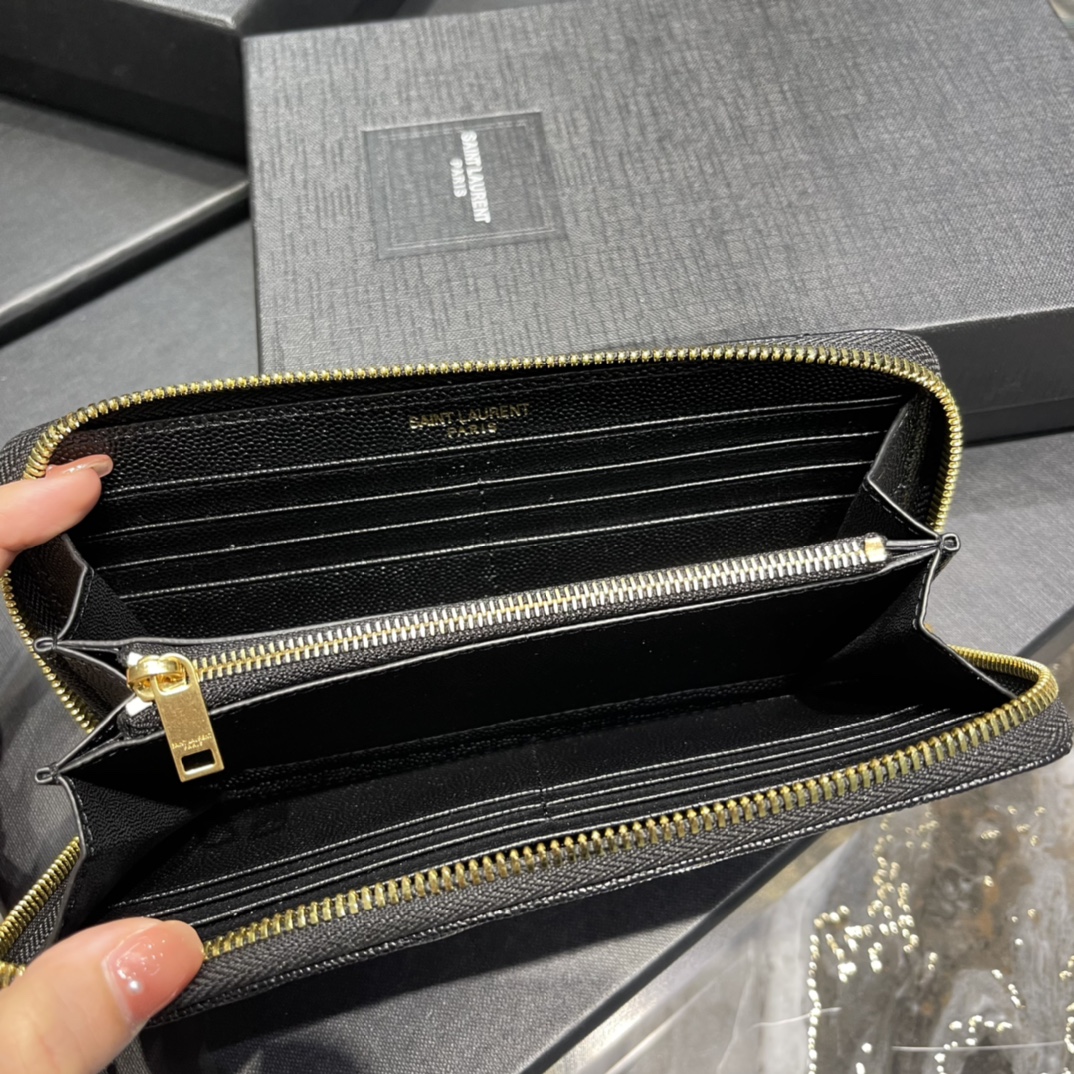 YSL Leather Monogram Long Zip Wallet 