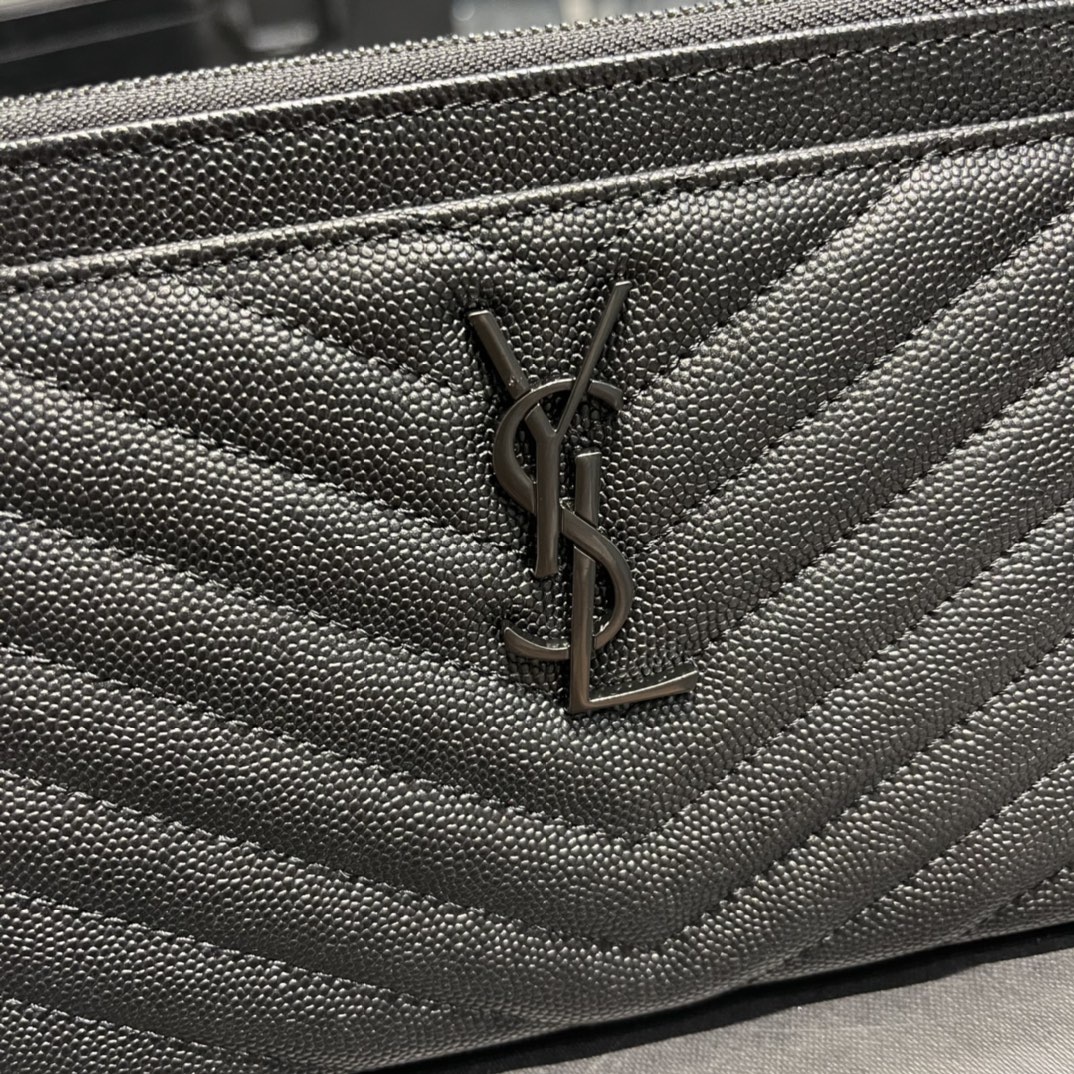 YSL Leather Monogram Pouch Wallet With Black Logo