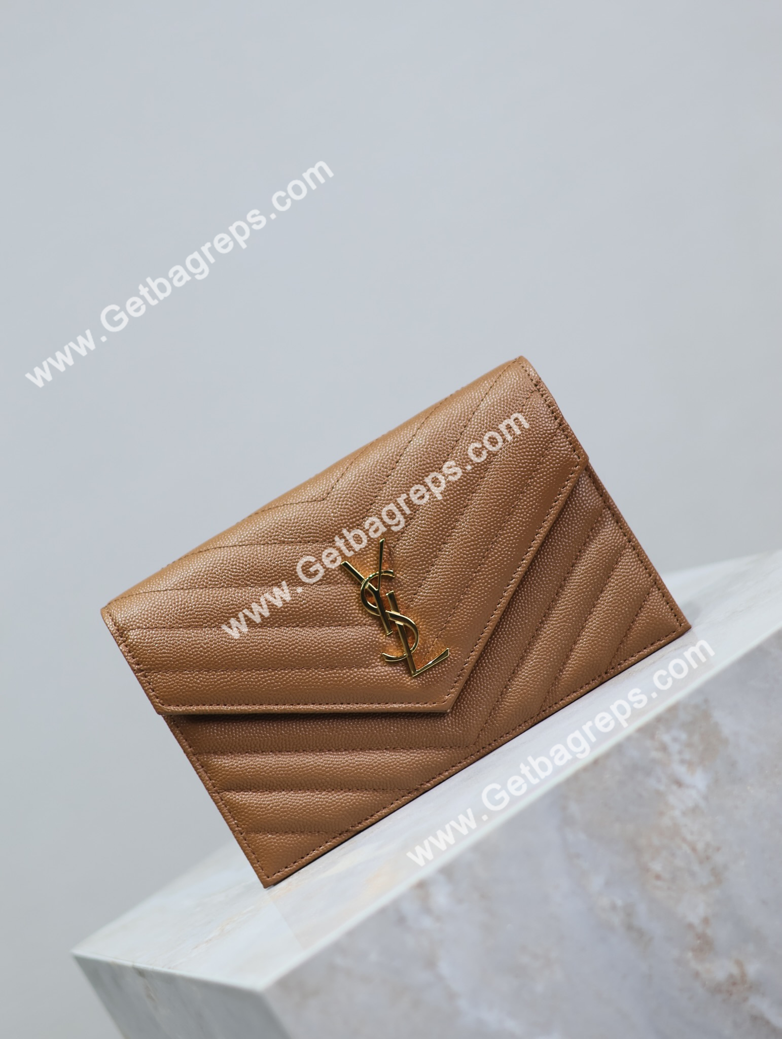 YSL Monogram Large Wallet on Chain in Grained Leather Brown 19cm