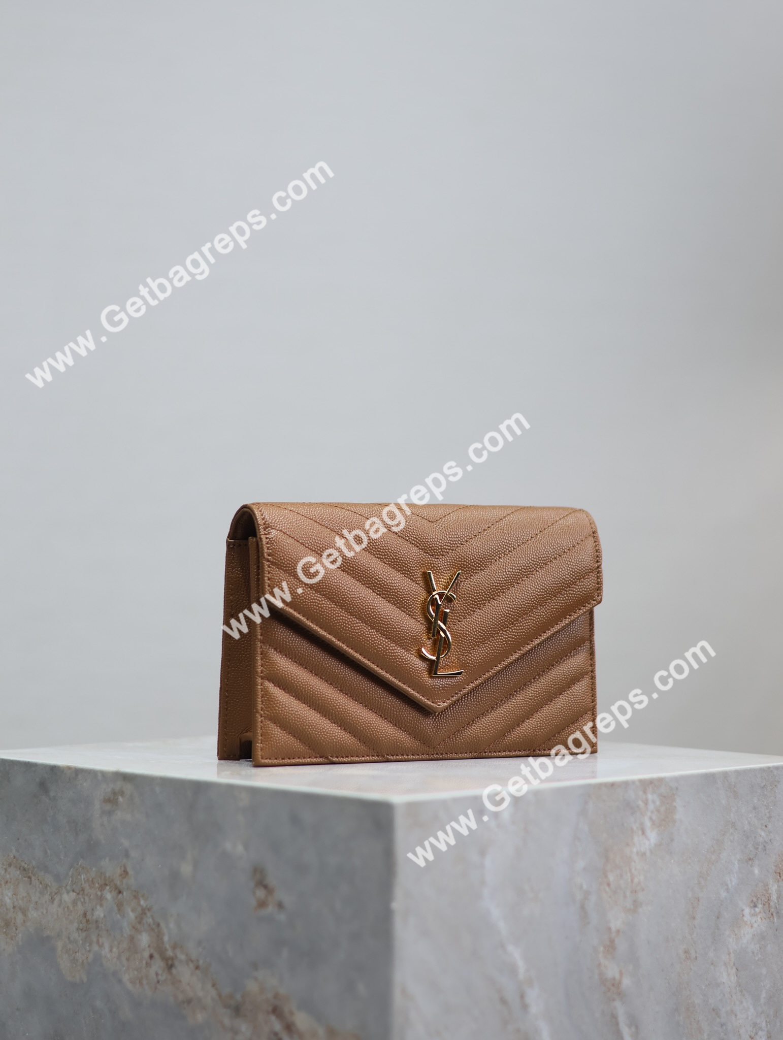 YSL Monogram Large Wallet on Chain in Grained Leather Brown 19cm