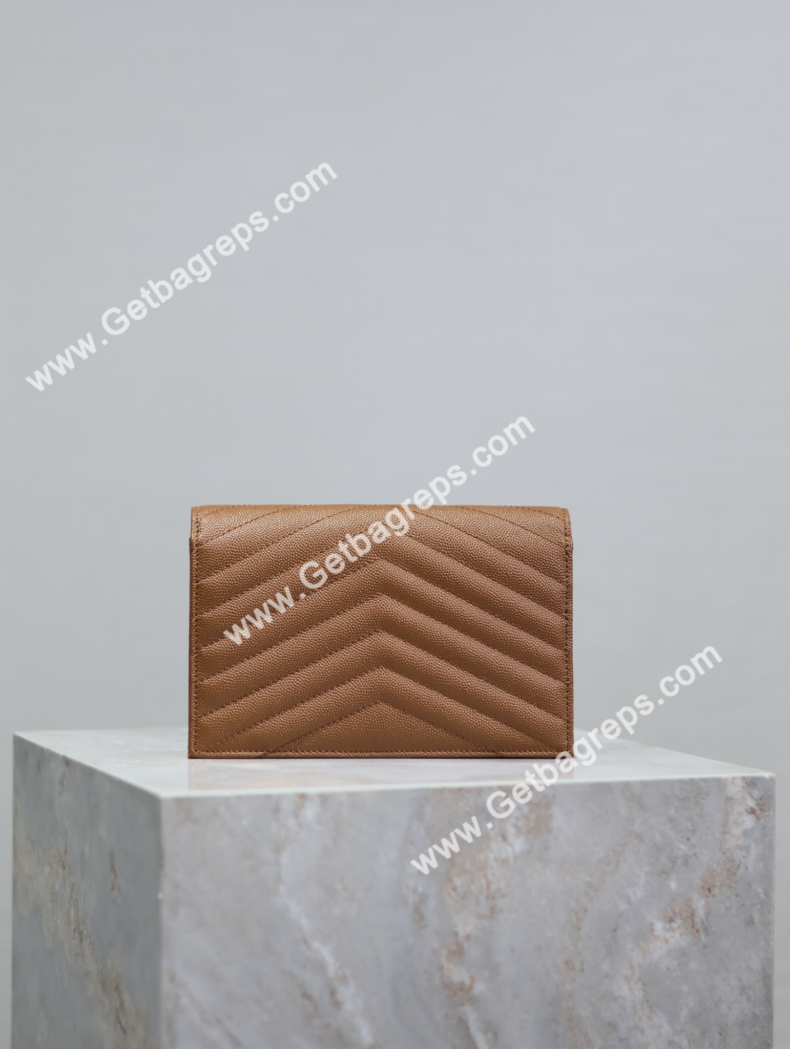 YSL Monogram Large Wallet on Chain in Grained Leather Brown 19cm