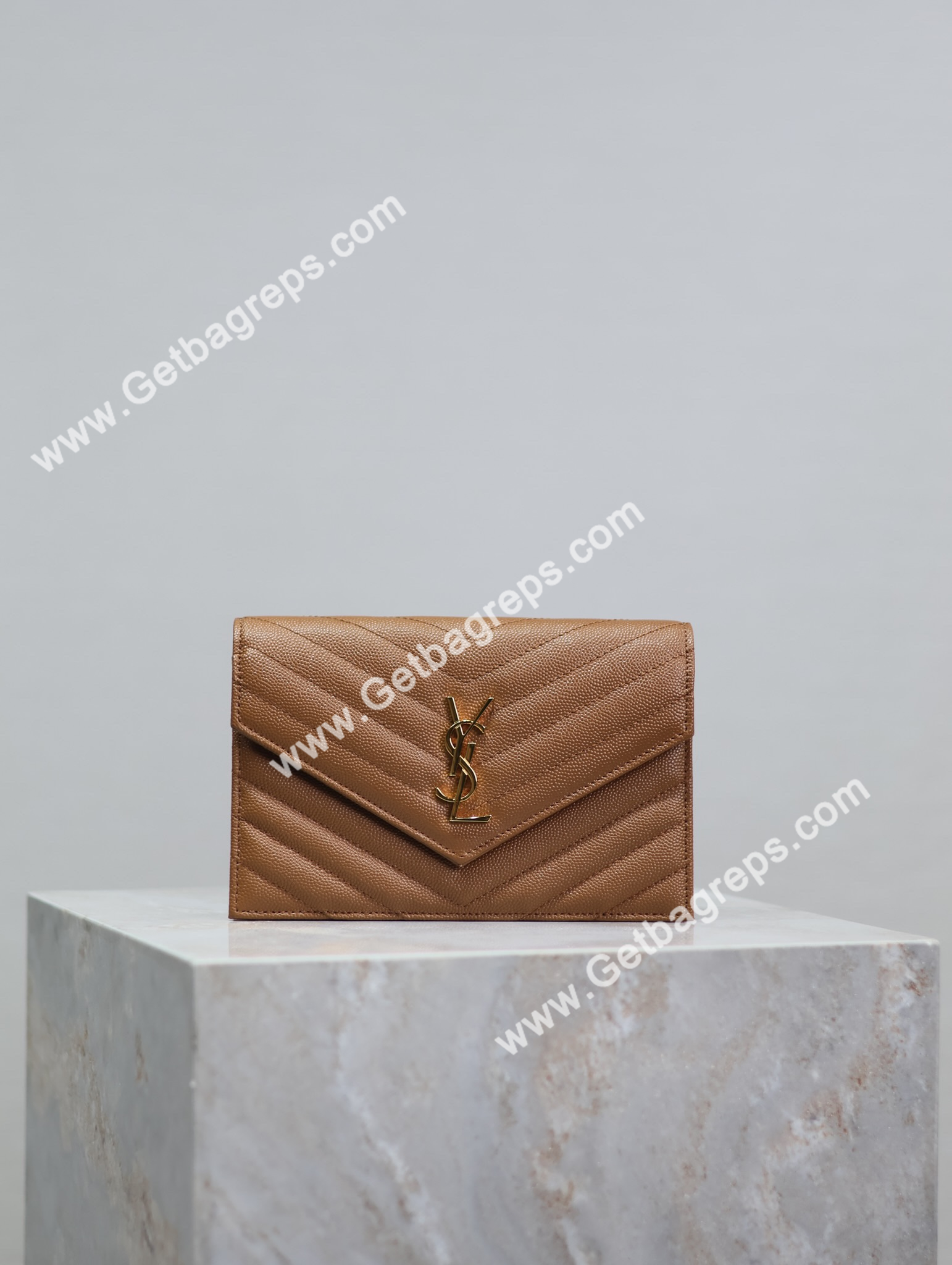 YSL Monogram Large Wallet on Chain in Grained Leather Brown 19cm