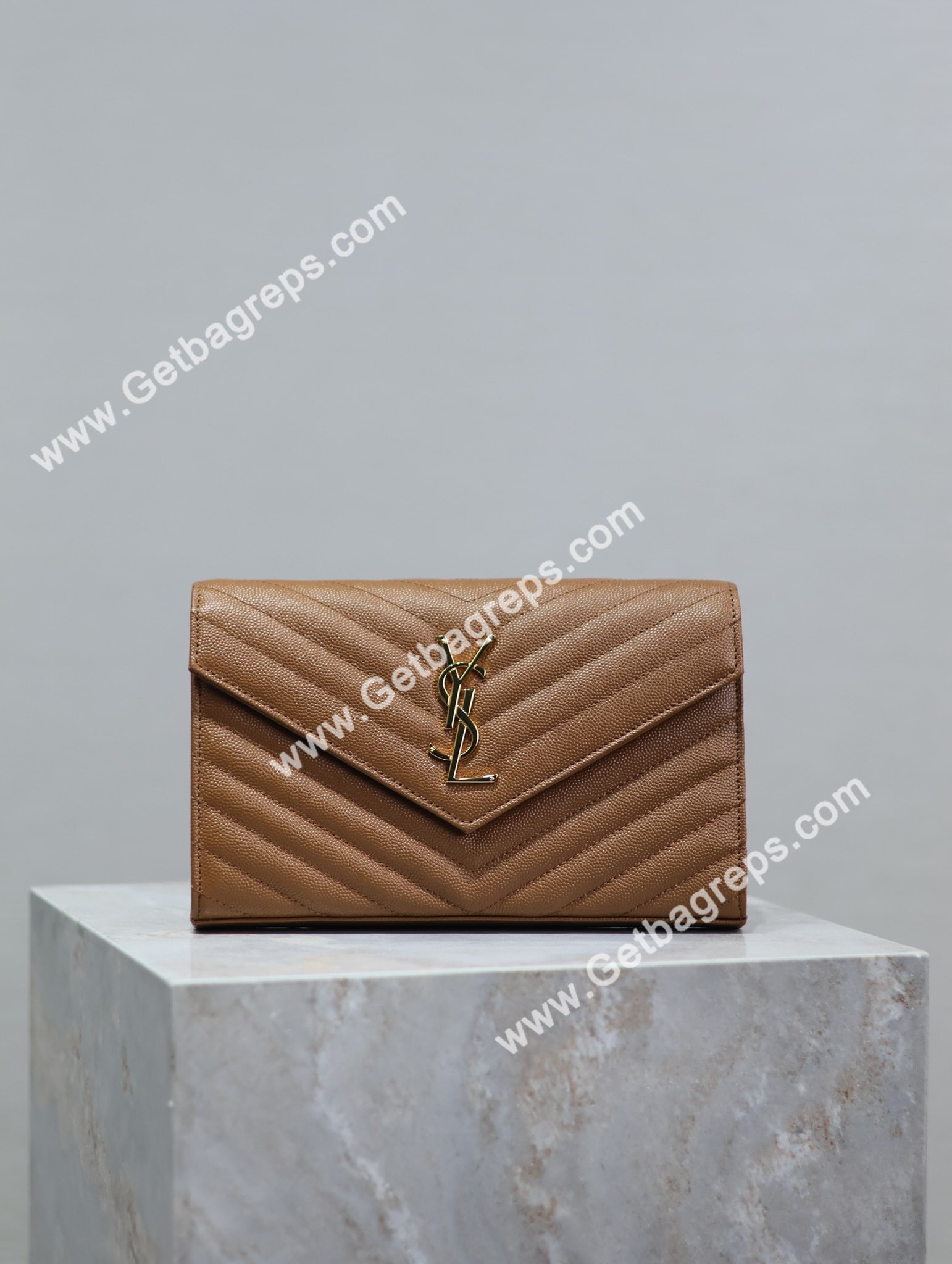 YSL Monogram Large Wallet on Chain in Grained Leather Brown 22cm