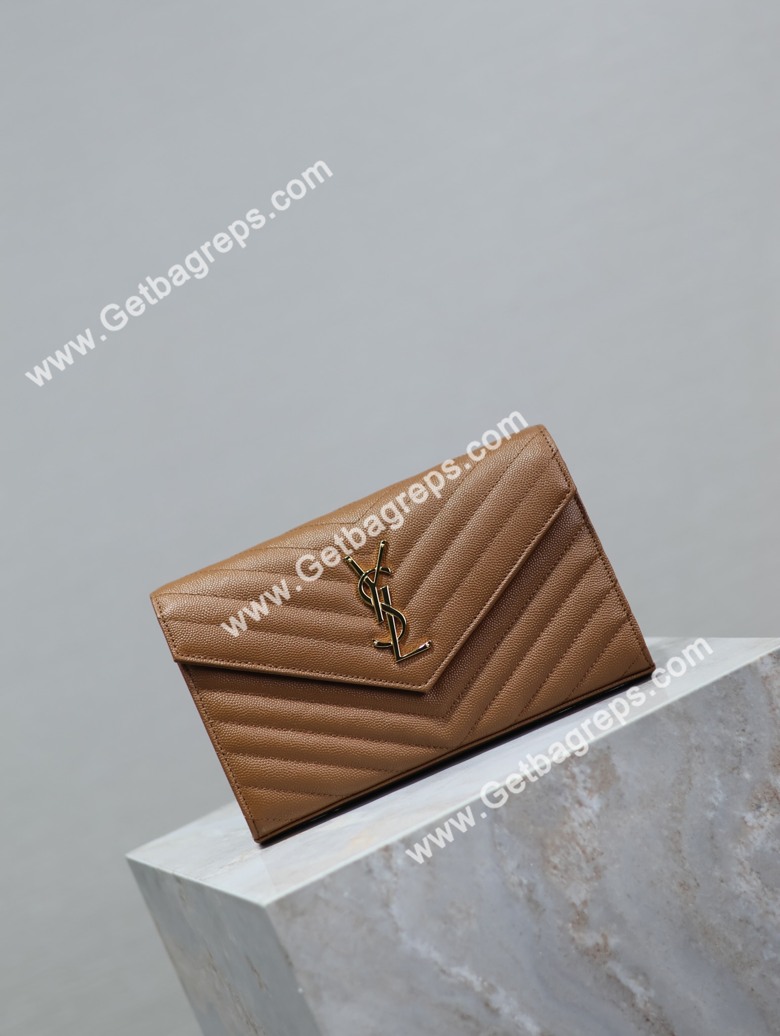 YSL Monogram Large Wallet on Chain in Grained Leather Brown 22cm