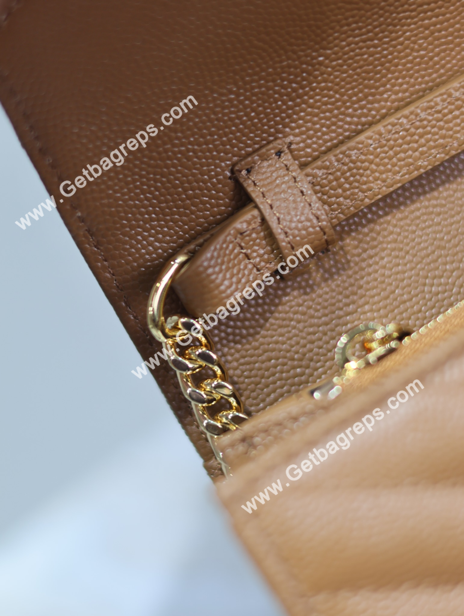 YSL Monogram Large Wallet on Chain in Grained Leather Brown 22cm