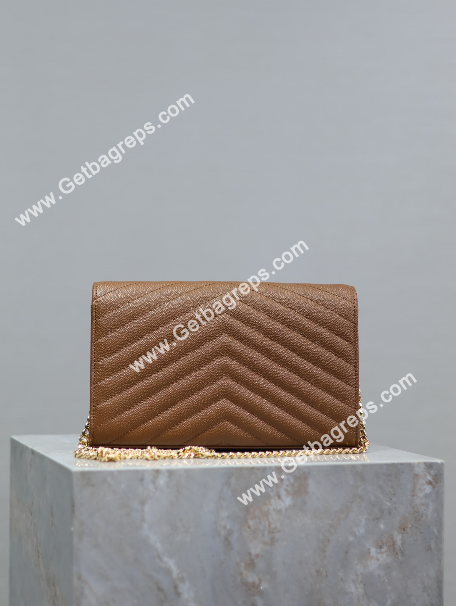 YSL Monogram Large Wallet on Chain in Grained Leather Brown 22cm