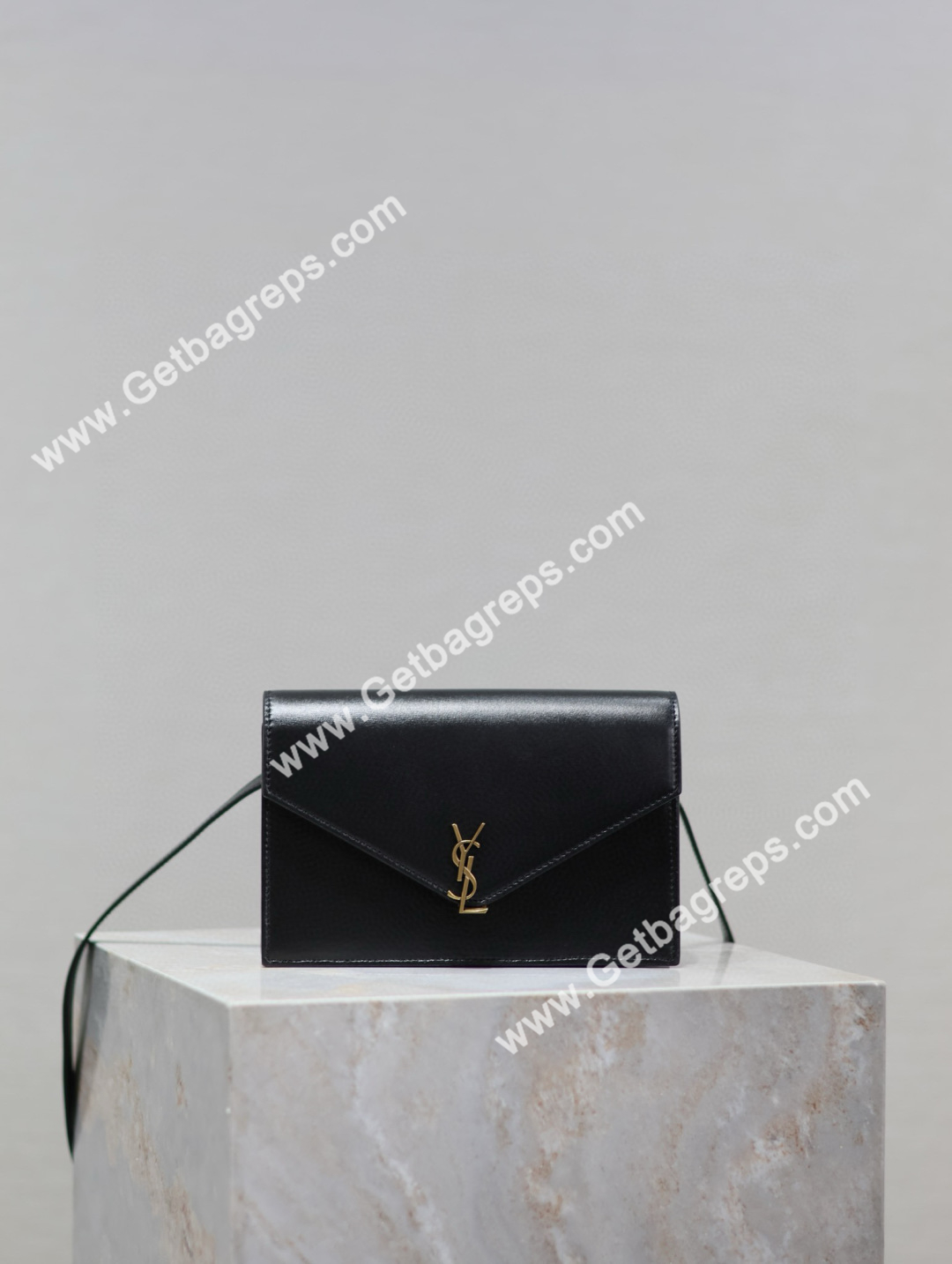 YSL Monogram Large Wallet on Chain in Leather Black