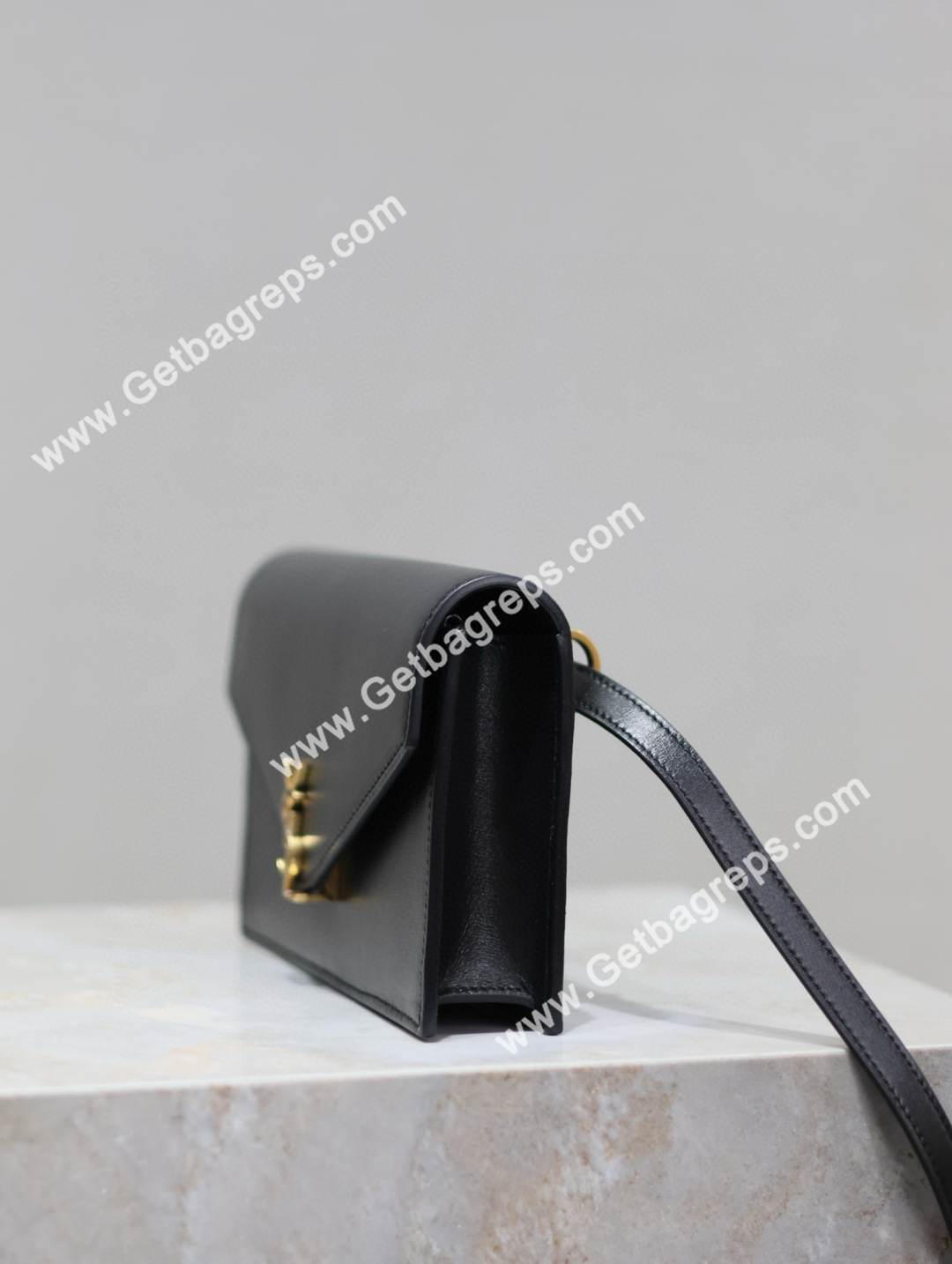 YSL Monogram Large Wallet on Chain in Leather Black