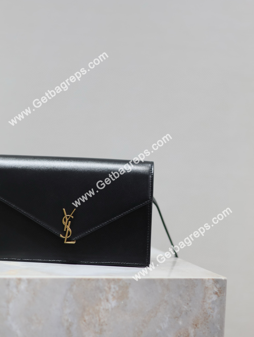 YSL Monogram Large Wallet on Chain in Leather Black