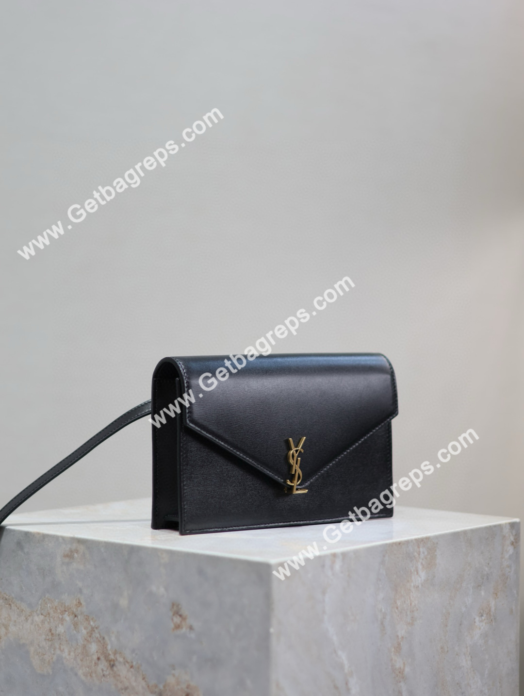 YSL Monogram Large Wallet on Chain in Leather Black