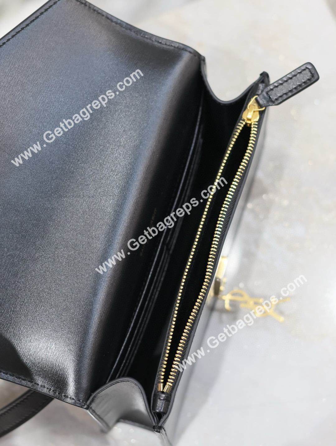 YSL Monogram Large Wallet on Chain in Leather Black