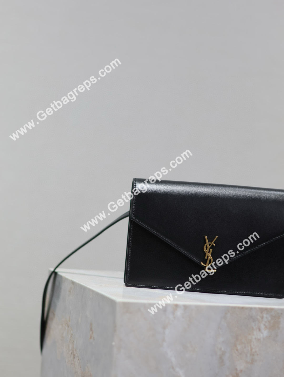 YSL Monogram Large Wallet on Chain in Leather Black