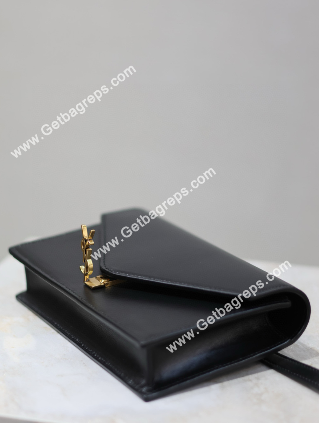 YSL Monogram Large Wallet on Chain in Leather Black