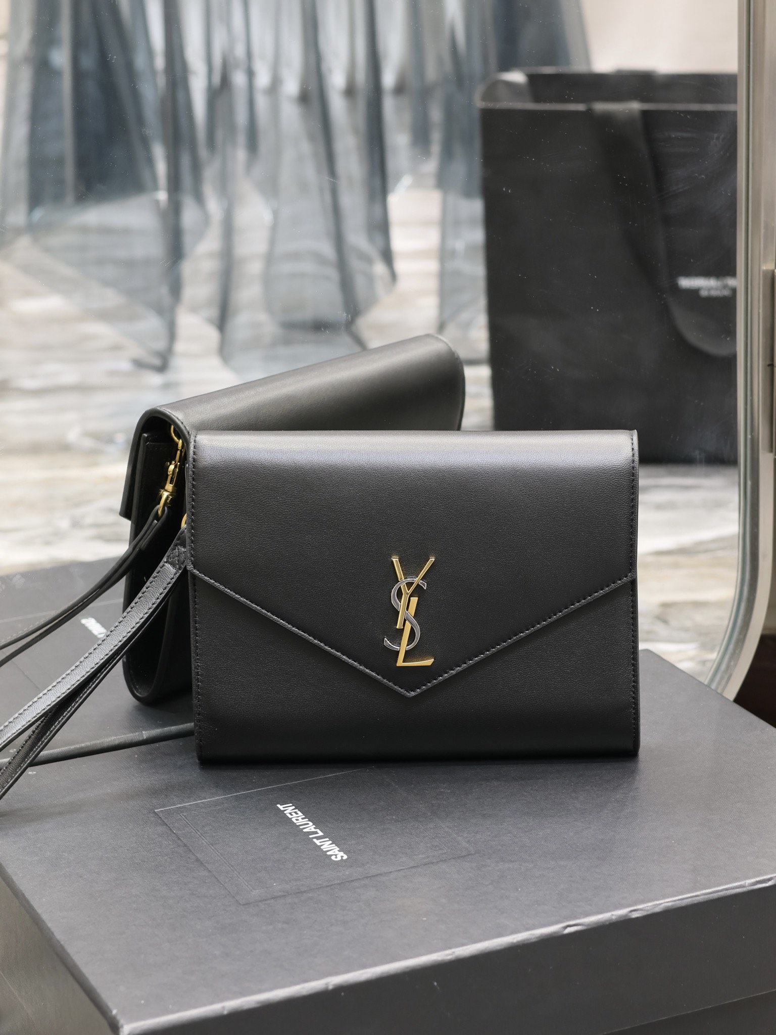 YSL Monogram Leather Hand Bag Black