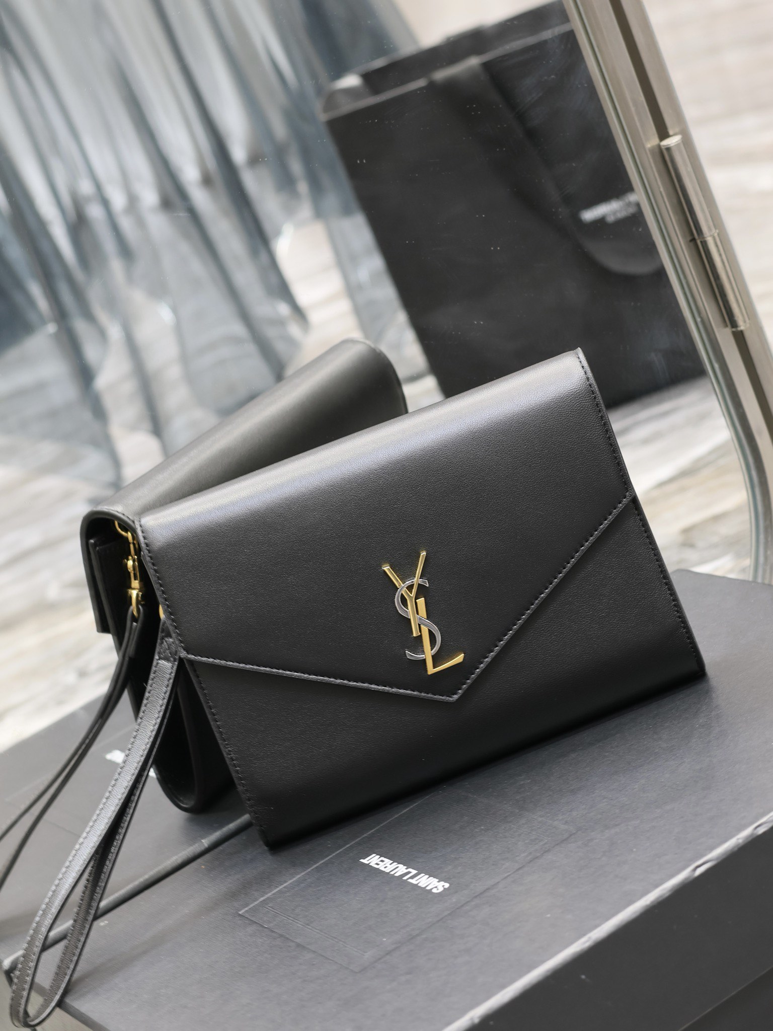 YSL Monogram Leather Hand Bag Black