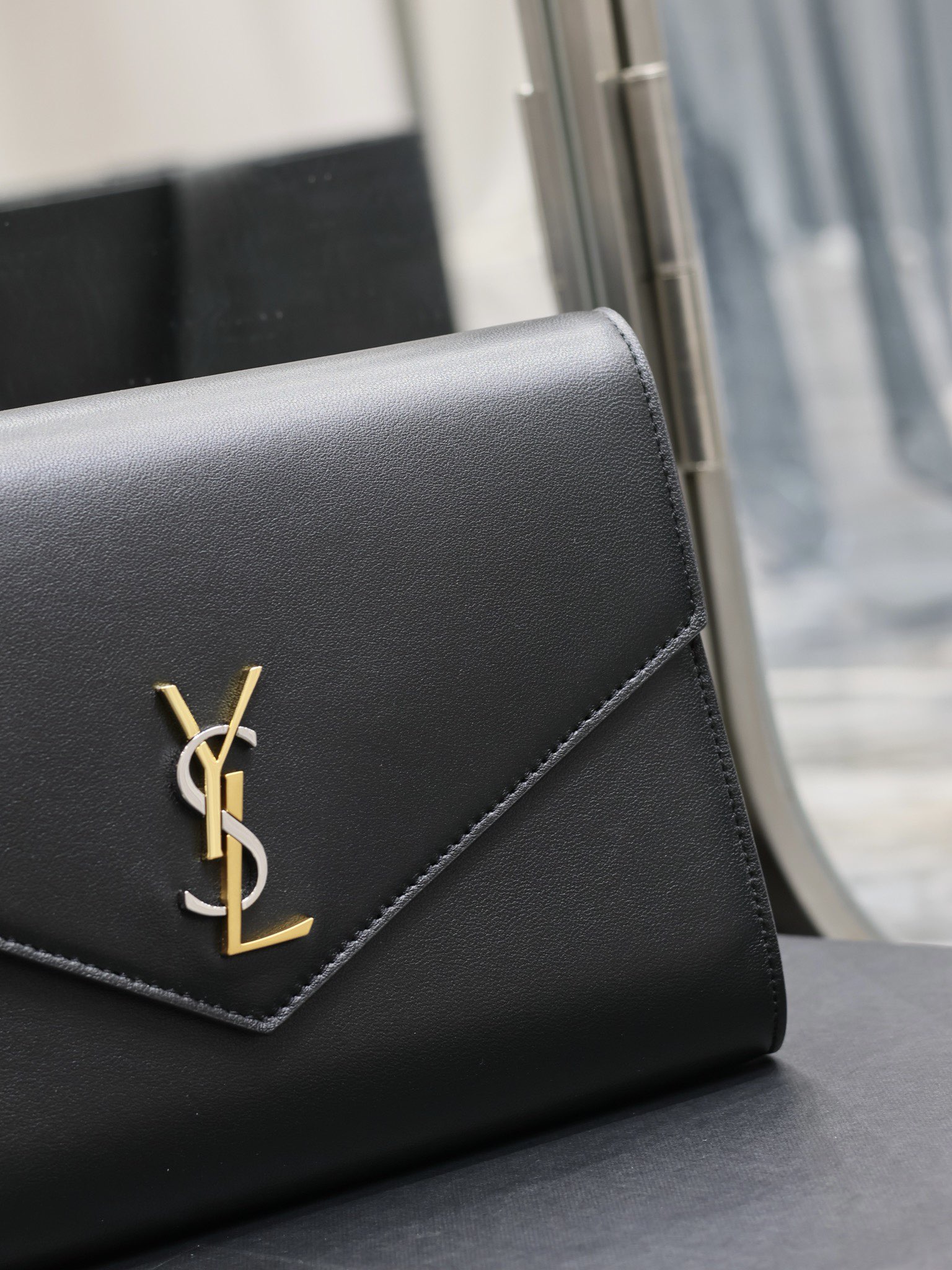 YSL Monogram Leather Hand Bag Black