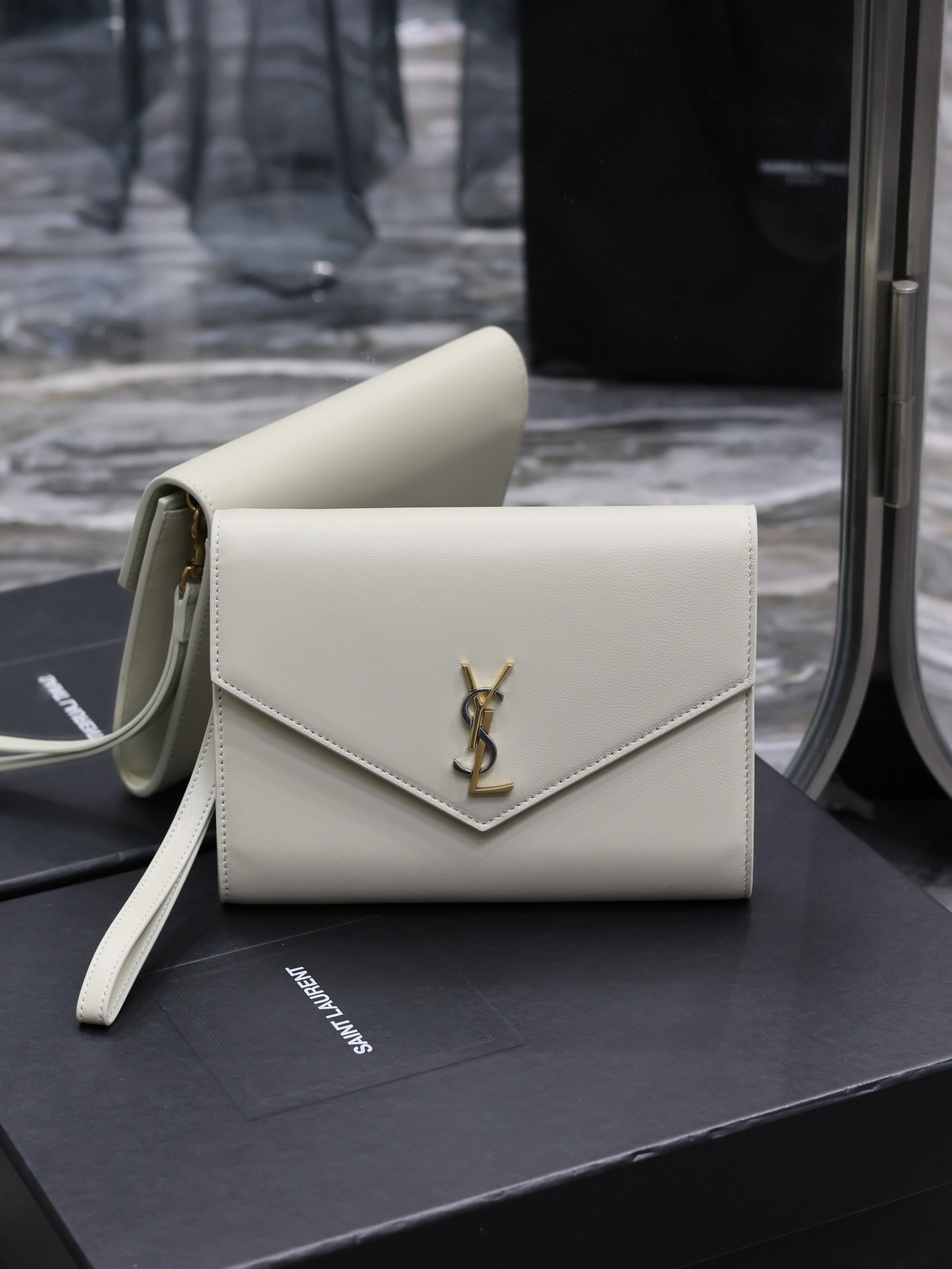 YSL Monogram Leather Hand Bag White