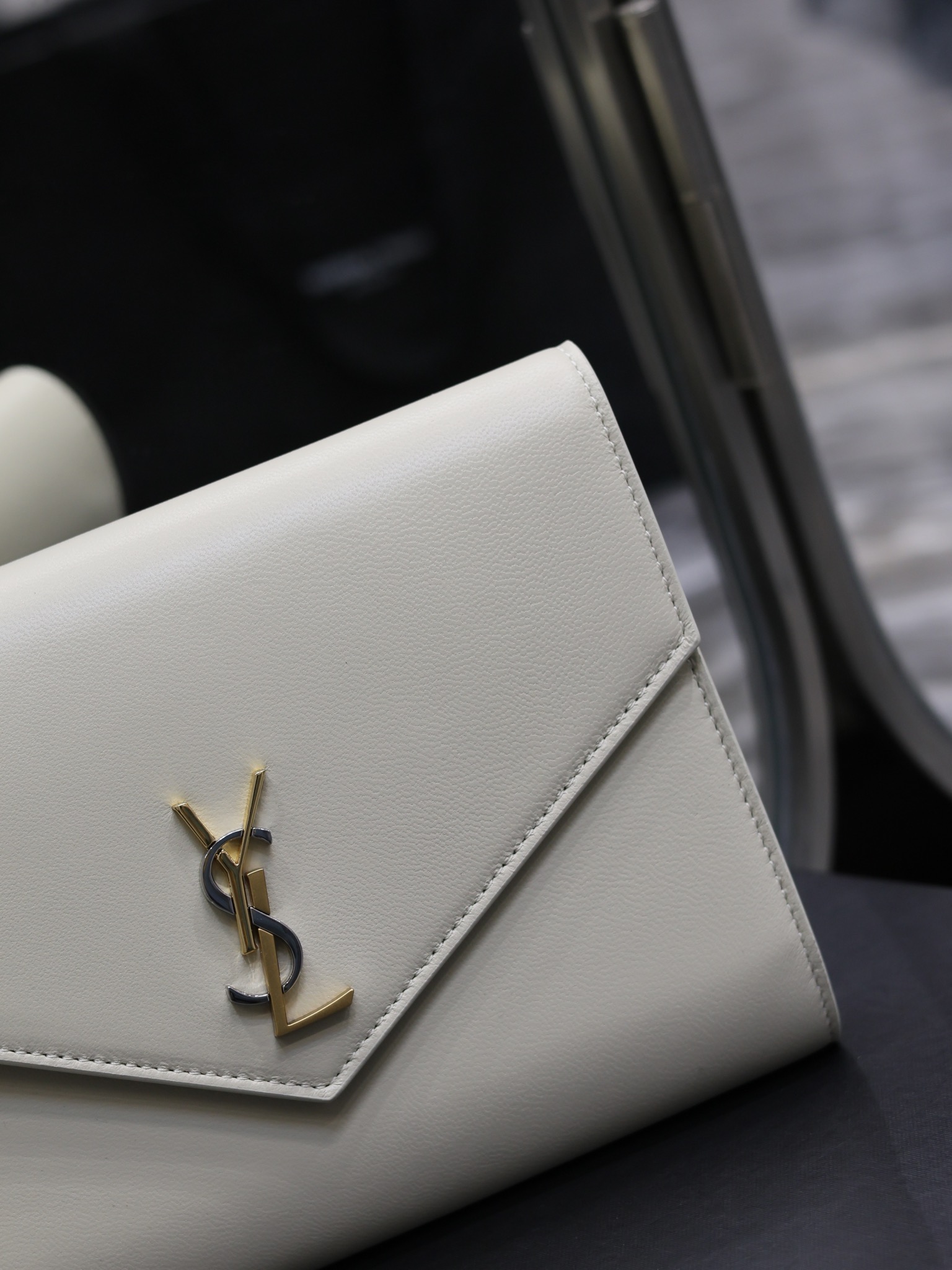 YSL Monogram Leather Hand Bag White