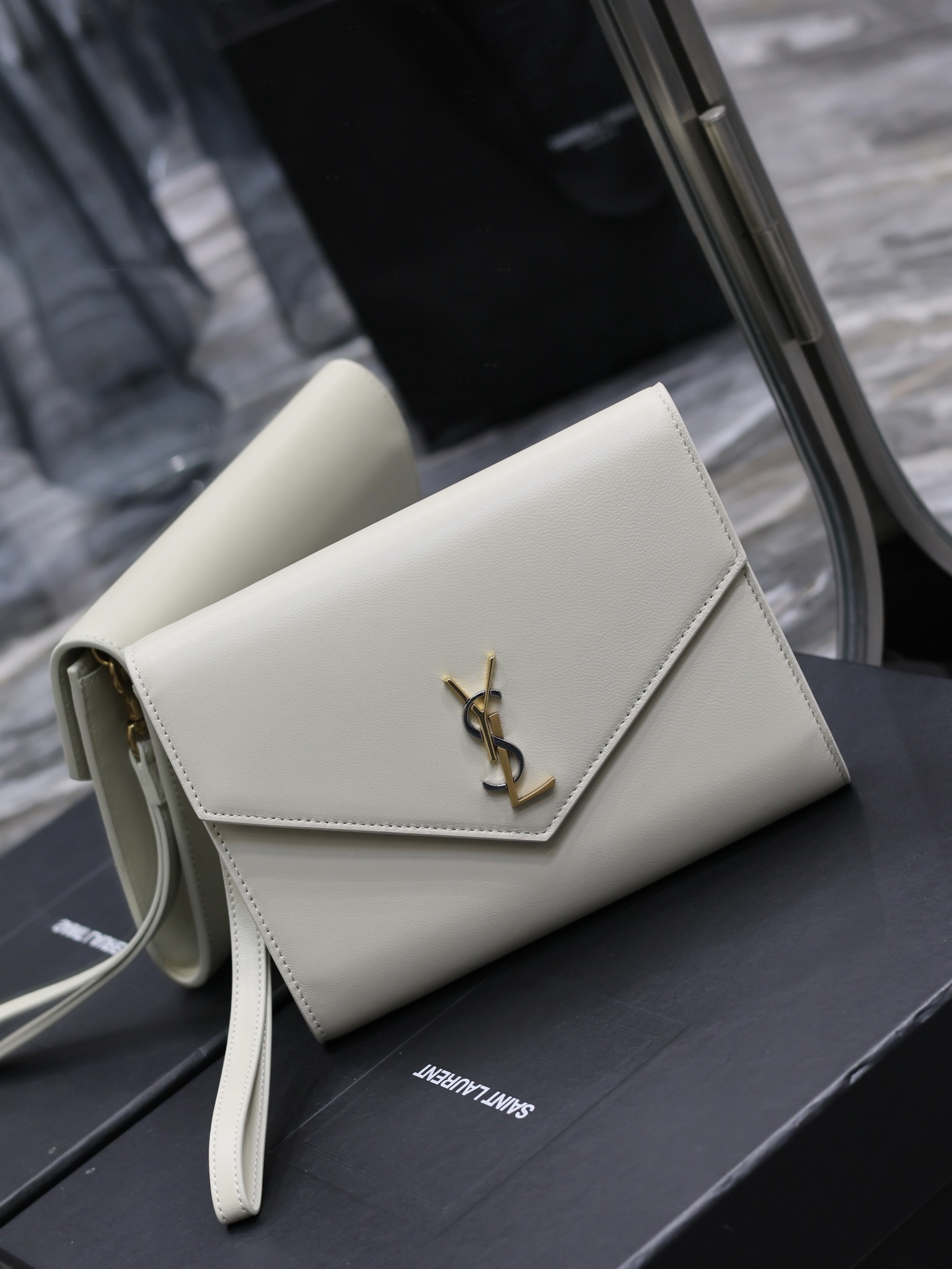 YSL Monogram Leather Hand Bag White