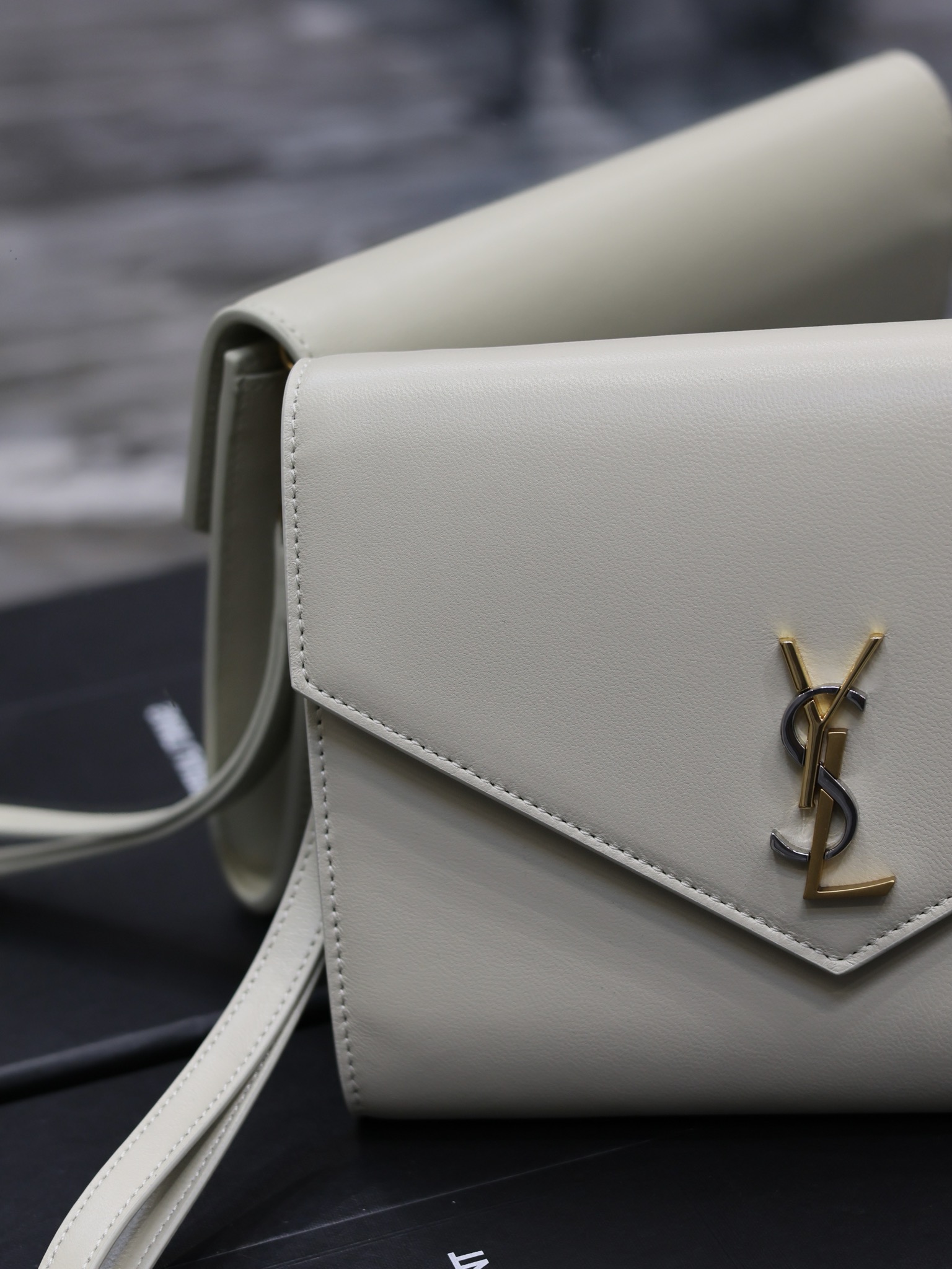 YSL Monogram Leather Hand Bag White