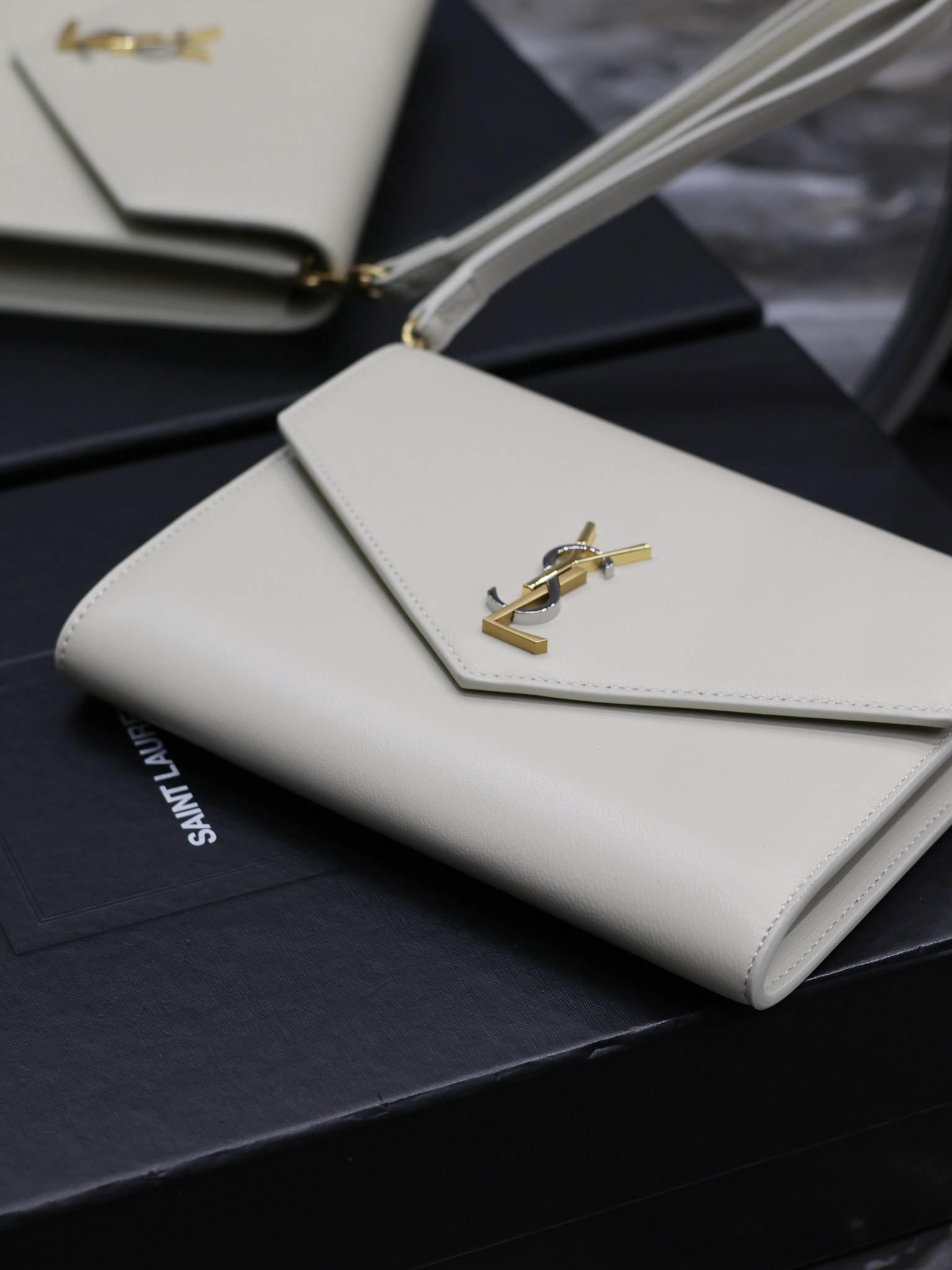 YSL Monogram Leather Hand Bag White