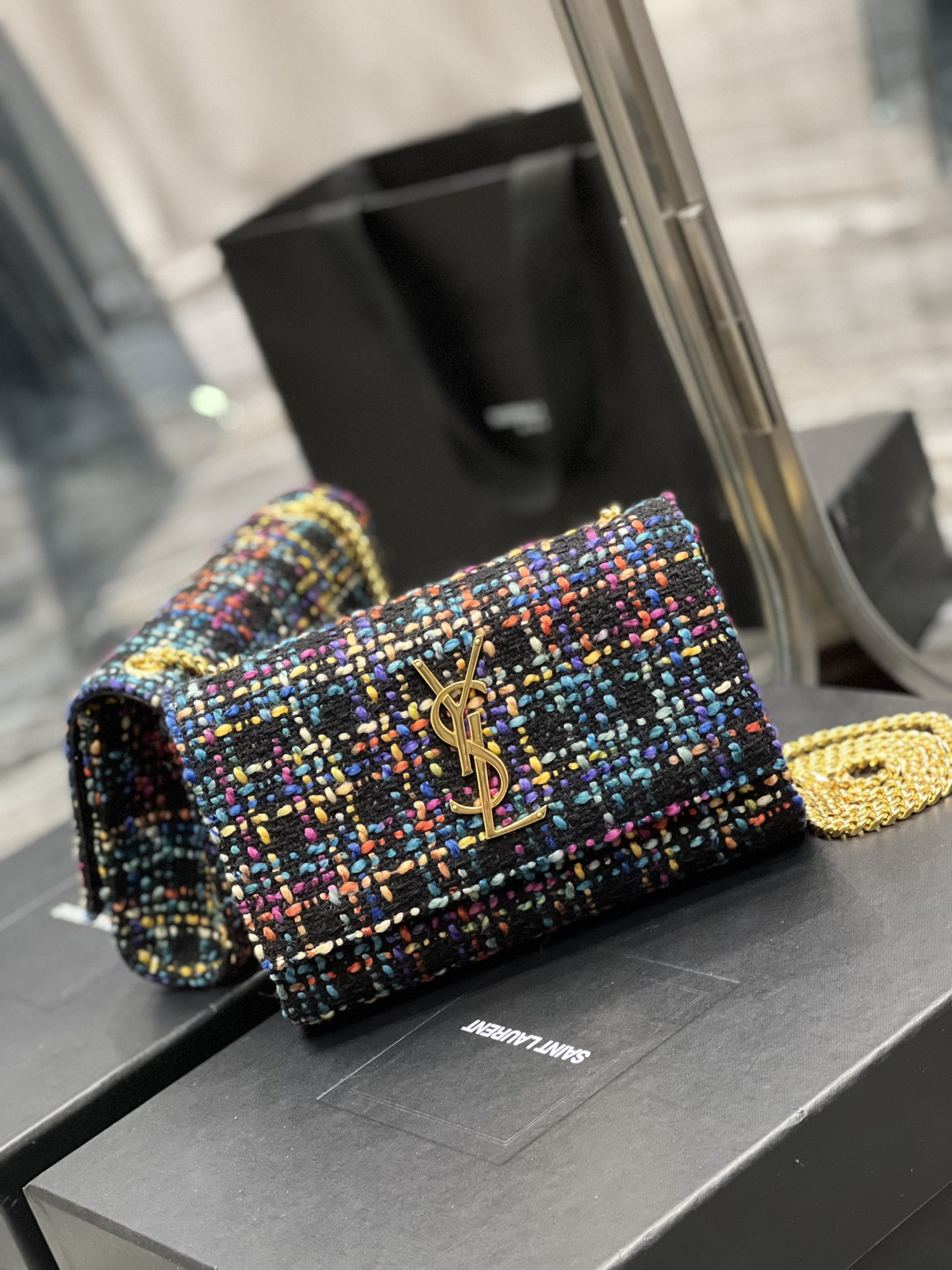 Yves Saint Laurent Kate Chain Wallet In Multicolor Raffia 20cm