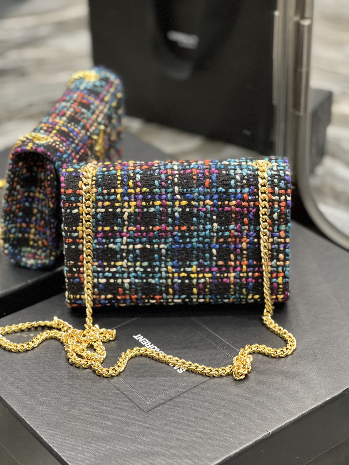 Yves Saint Laurent Kate Chain Wallet In Multicolor Raffia 20cm