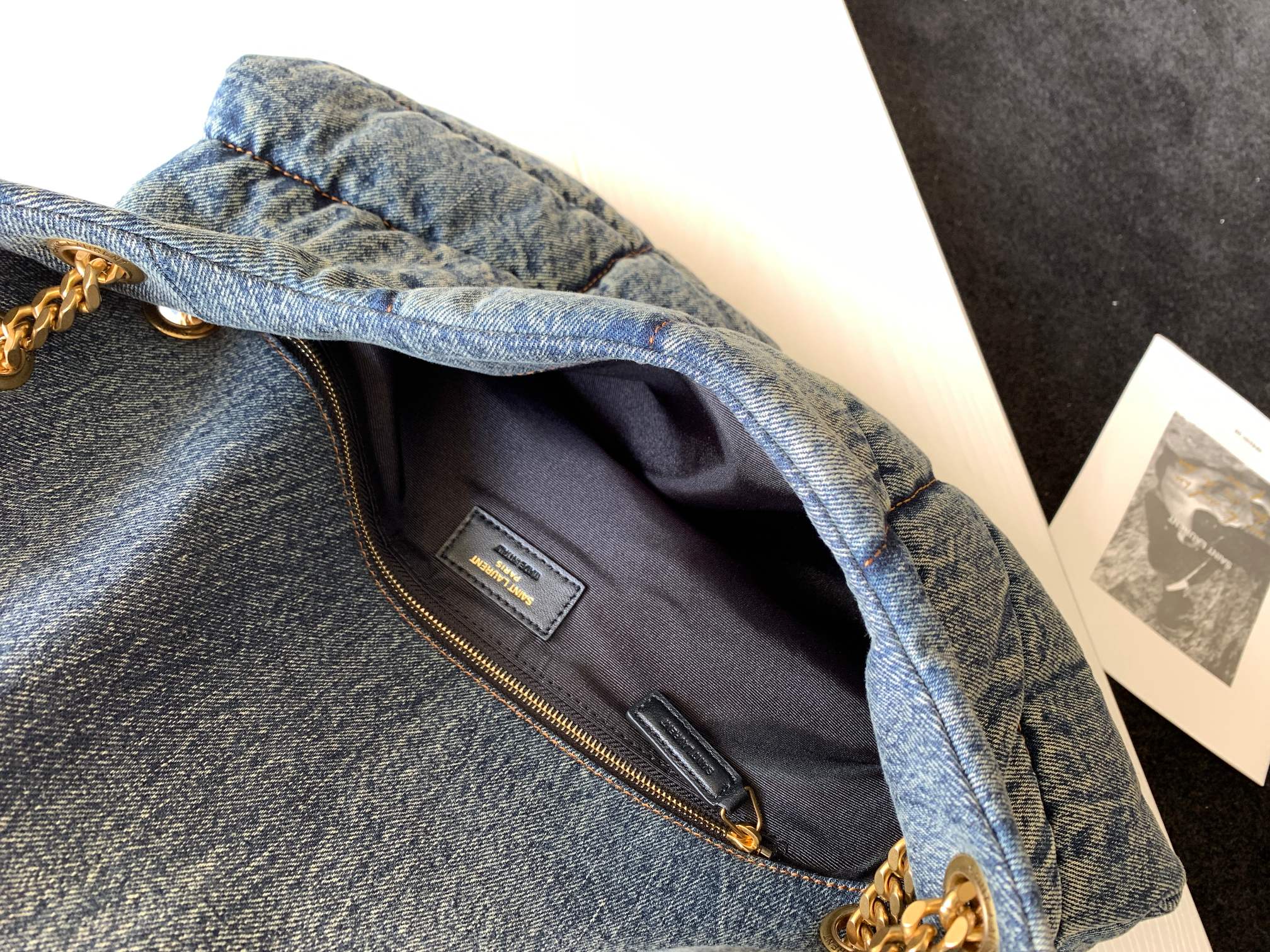 Yves Saint Laurent Large LouLou Puffer In Suede And Denim