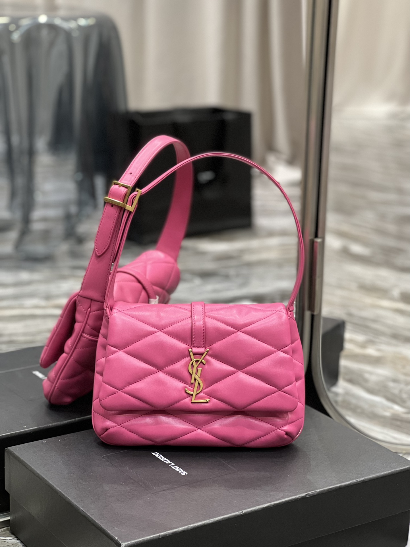 Yves Saint Laurent Le 57 Hobo Bag in Quilted Lambskin Rose