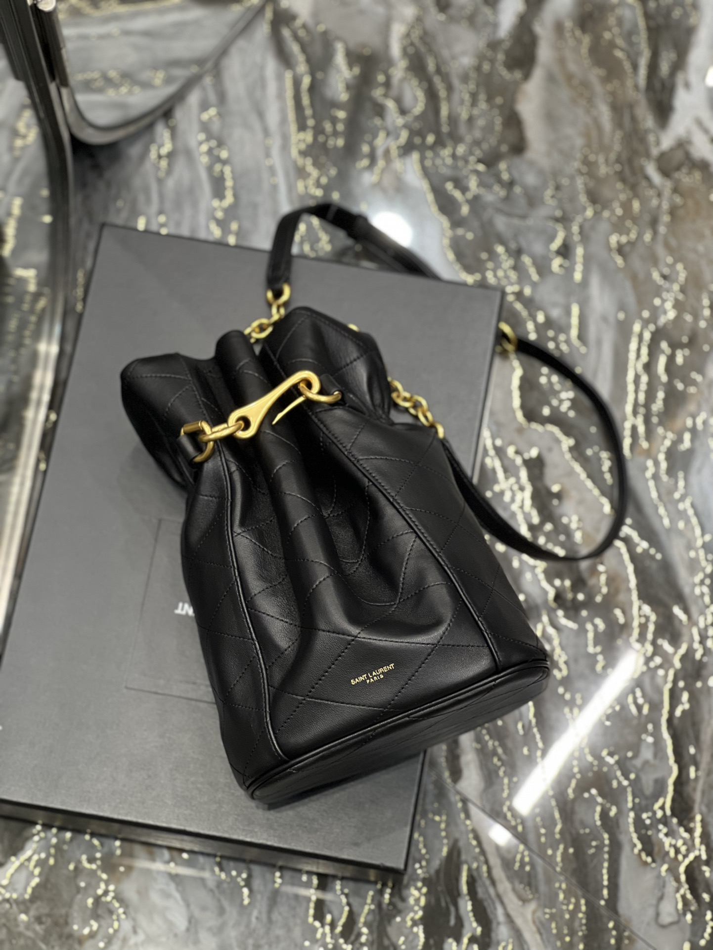 Yves Saint Laurent Le Maillon Hook Bucklet Bag In Supple Leather Black