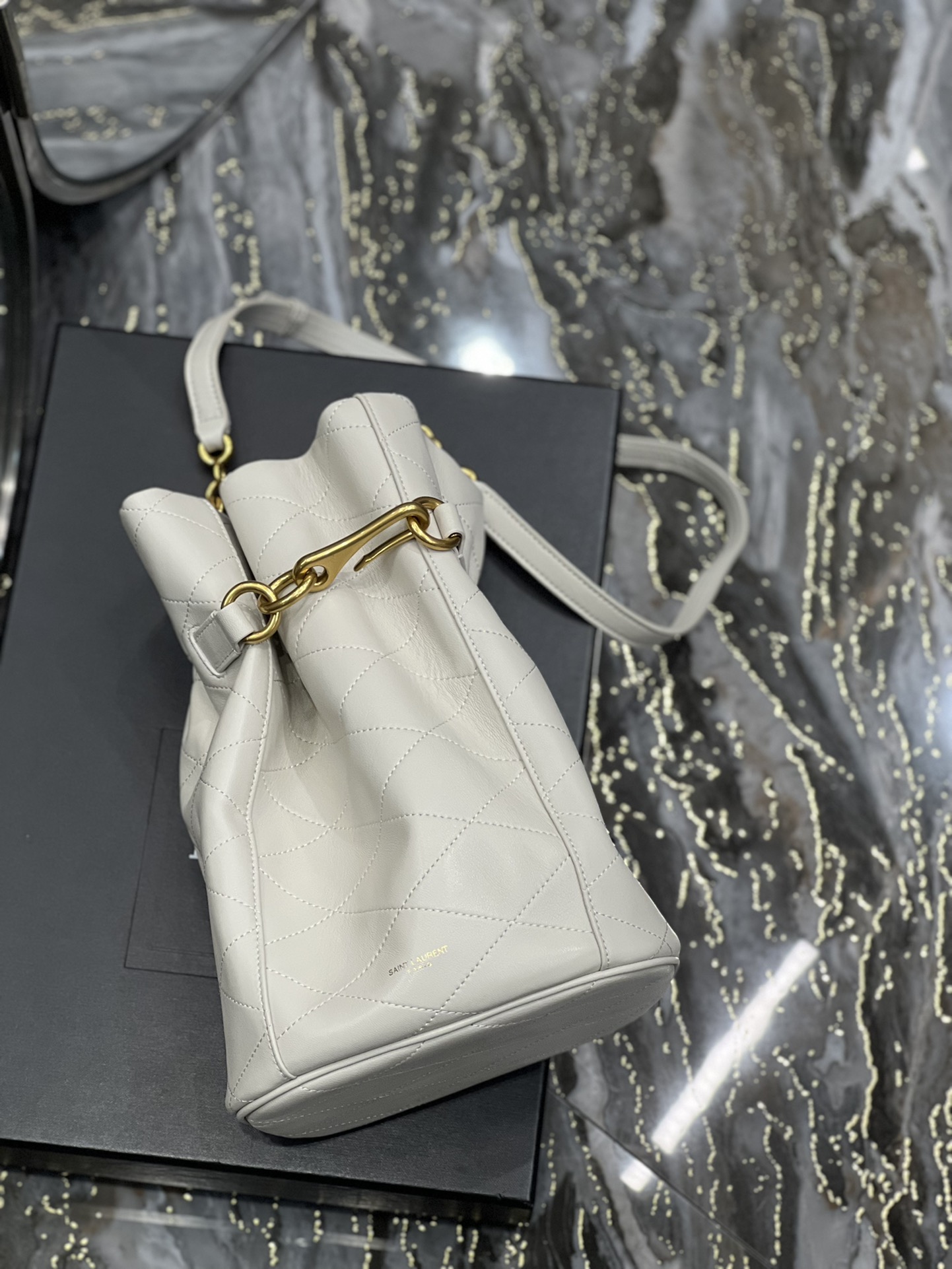 Yves Saint Laurent Le Maillon Hook Bucklet Bag In Supple Leather White