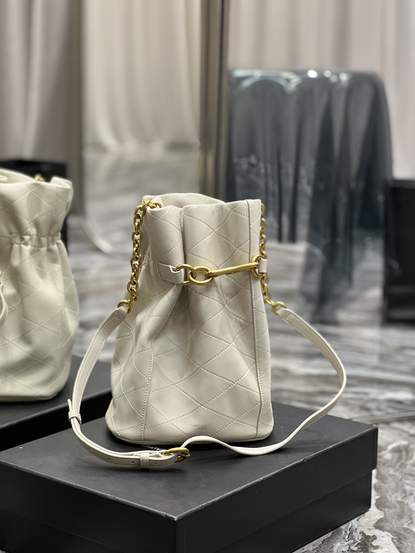 Yves Saint Laurent Le Maillon Hook Bucklet Bag In Supple Leather White