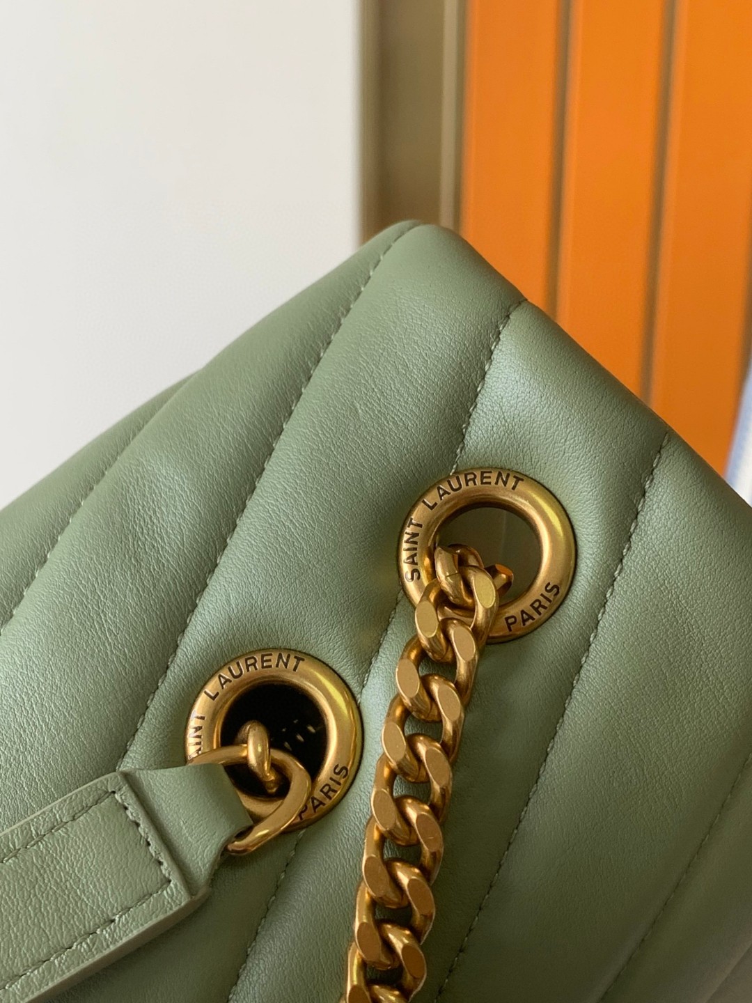 Yves Saint Laurent Medium LouLou In Quilted Leather Green With Gold Chain 31cm