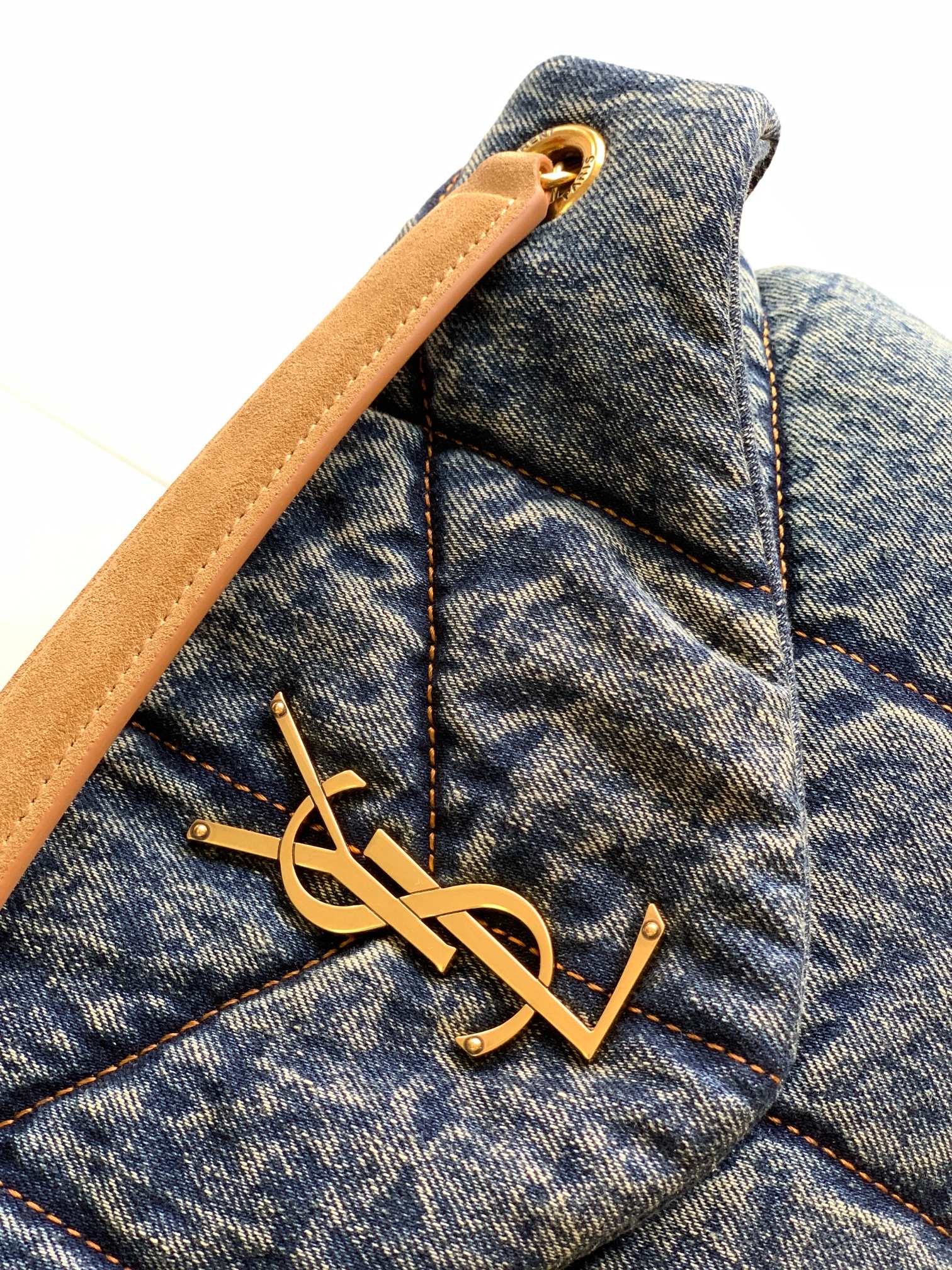 Yves Saint Laurent Medium LouLou Puffer In Suede And Denim