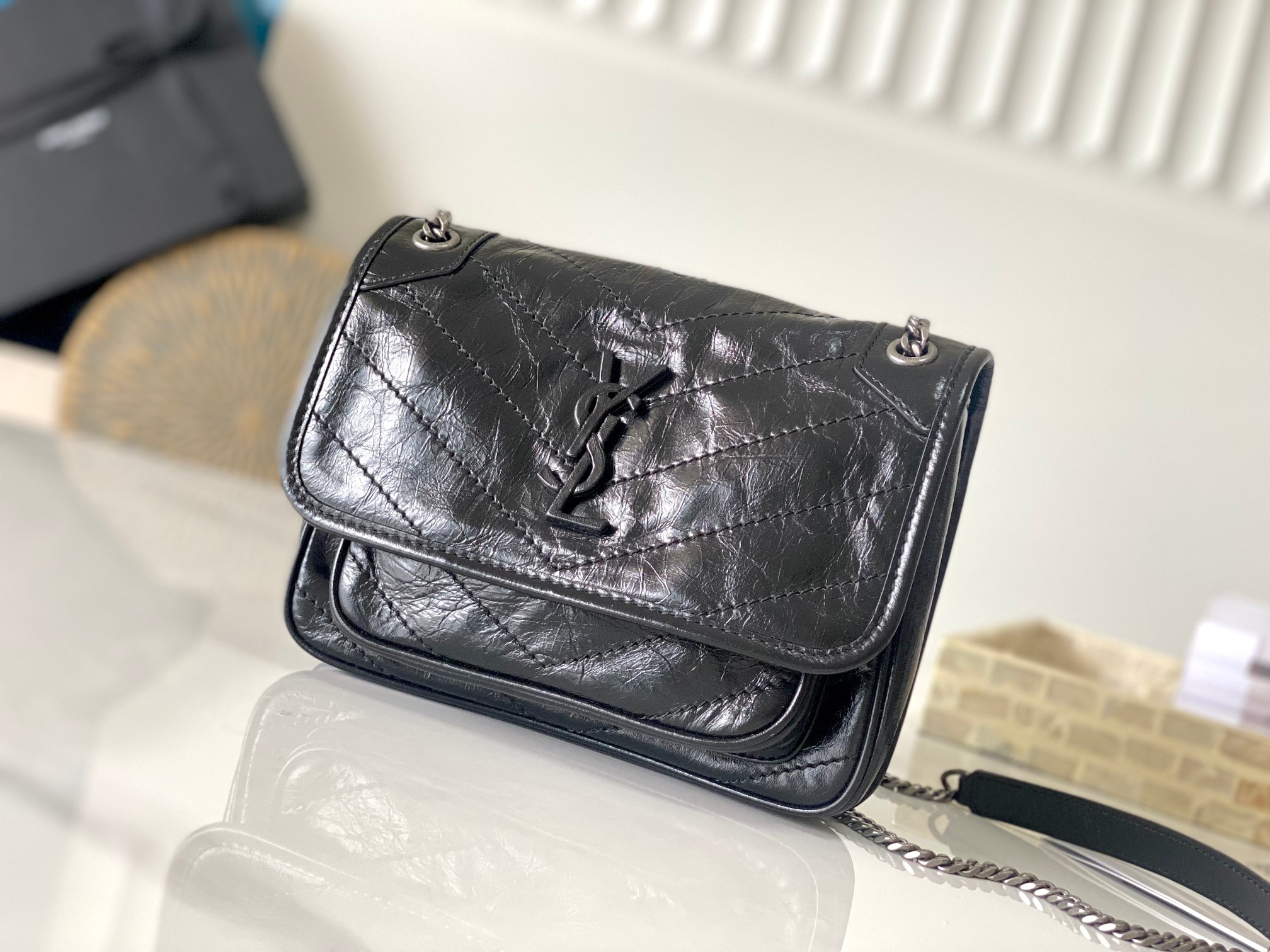 Yves Saint Laurent New Small Niki In Vintage Leather 