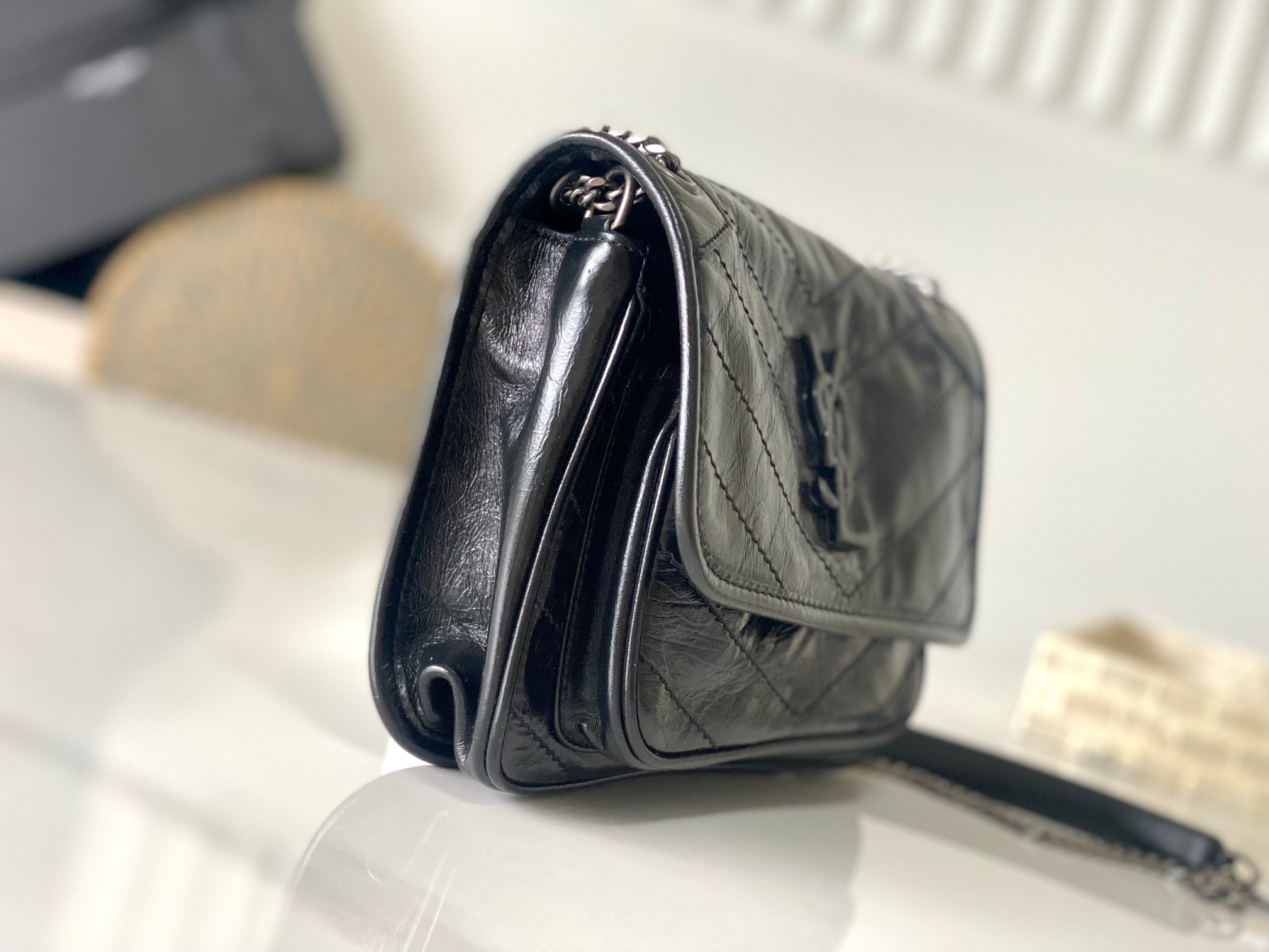Yves Saint Laurent New Small Niki In Vintage Leather 