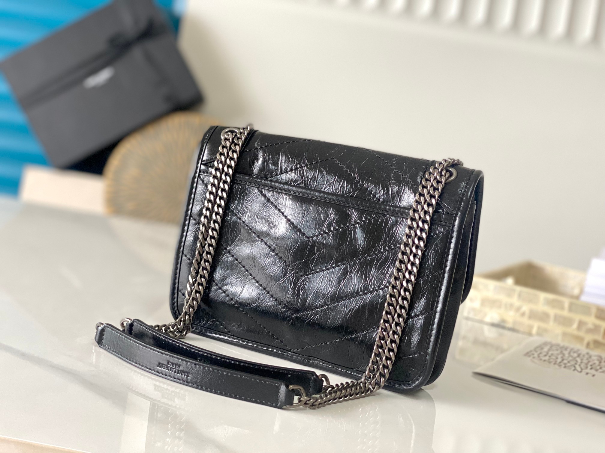 Yves Saint Laurent New Small Niki In Vintage Leather 