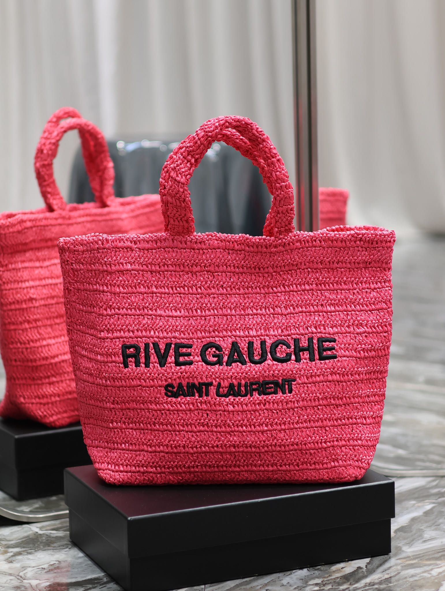 Yves Saint Laurent Rive Gauche Tote In Raffin Neon Pink